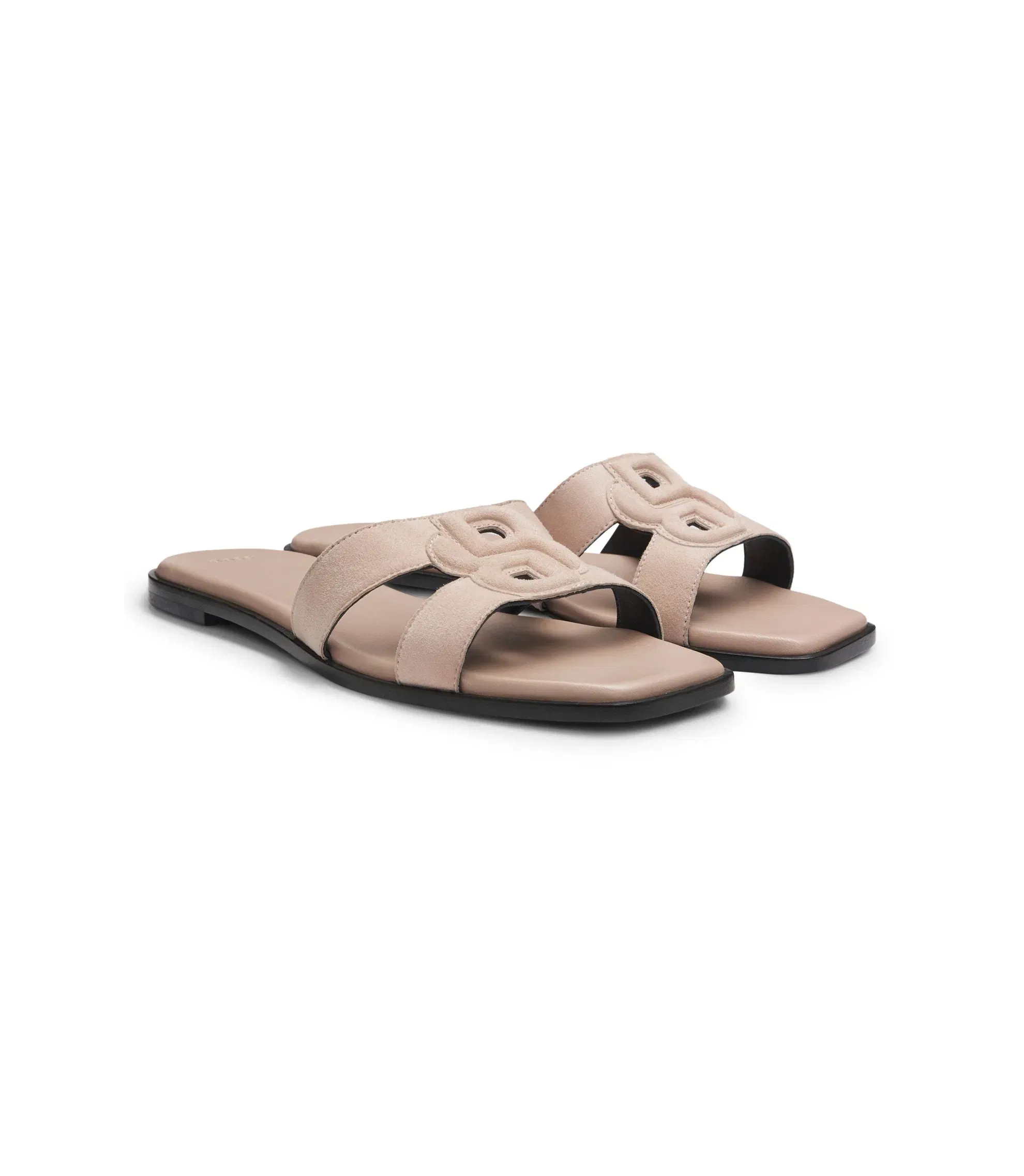 Boss Suede Slides With Stitched Double B Monogram Pink Womens Pink