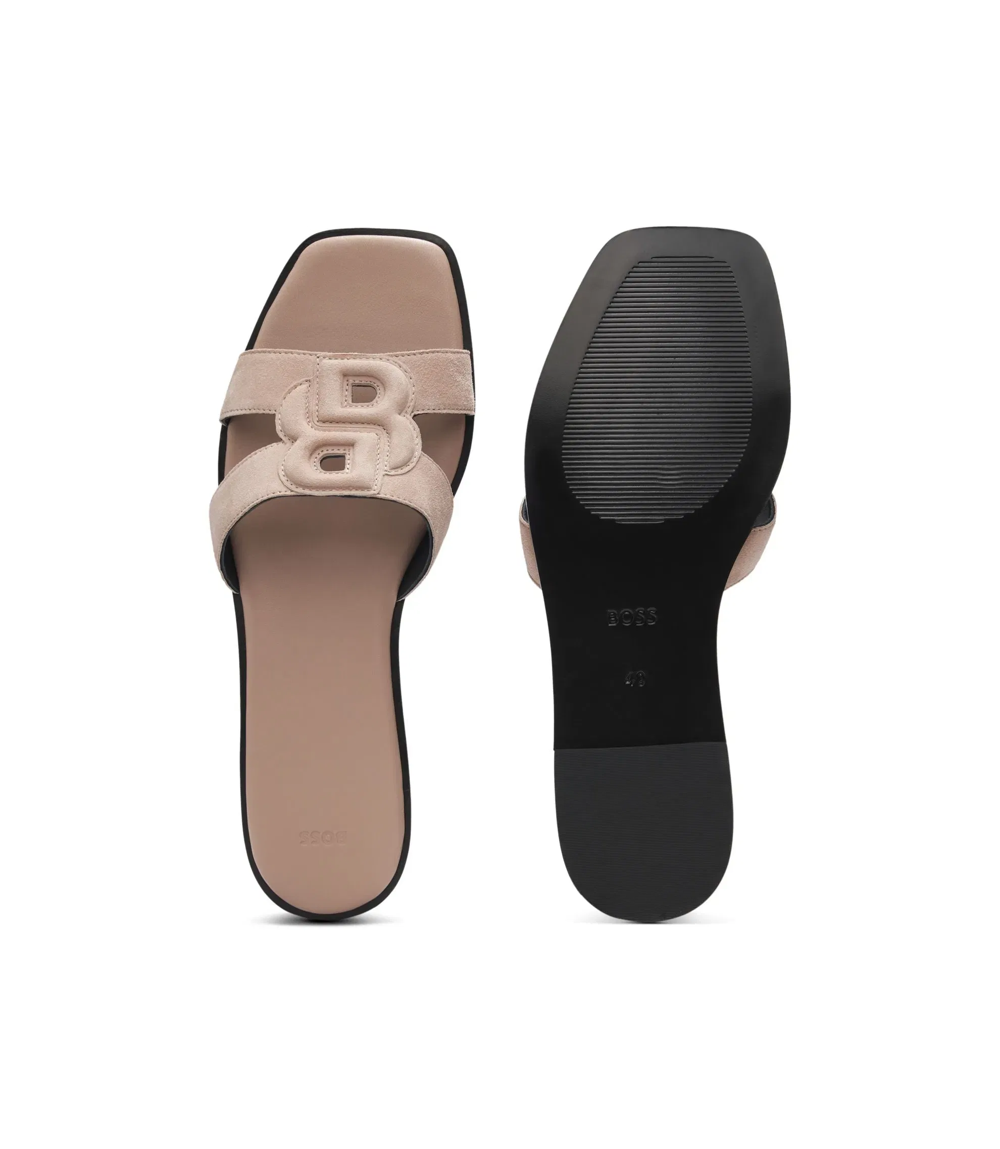 Boss Suede Slides With Stitched Double B Monogram Pink Womens Pink