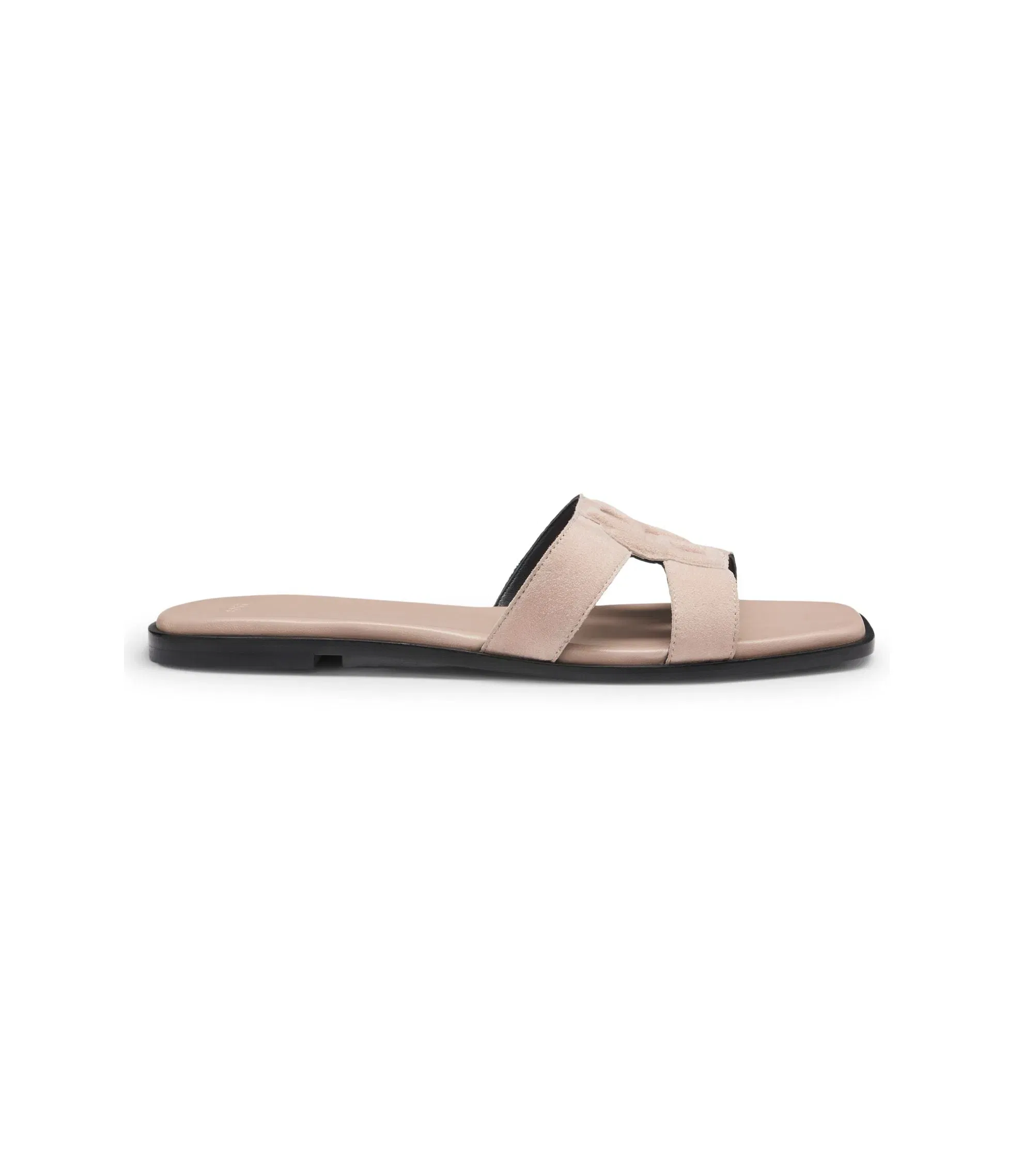 Boss Suede Slides With Stitched Double B Monogram Pink Womens Pink
