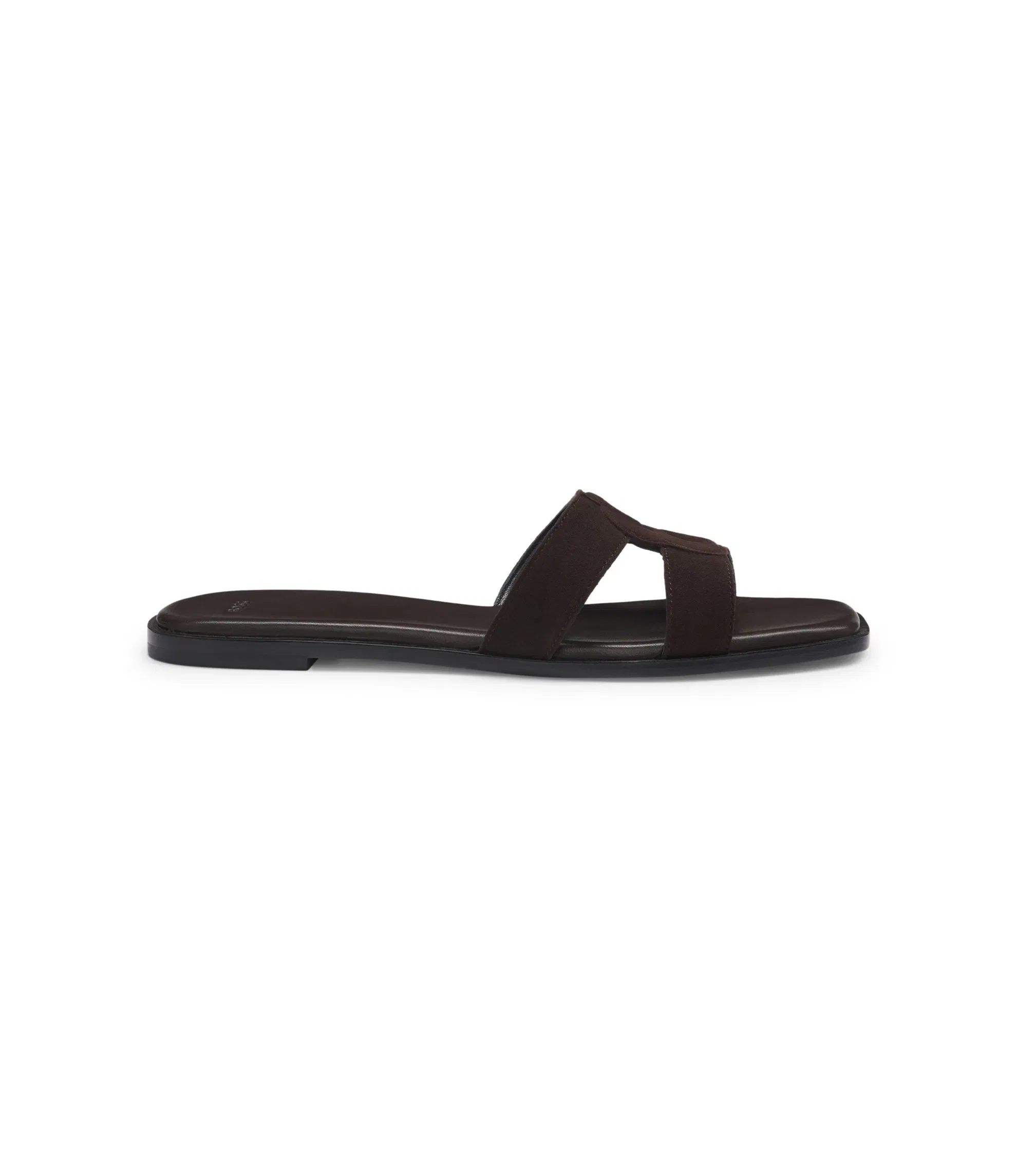 Boss Suede Slides With Stitched Double B Monogram Dark Brown Womens Dark Brown