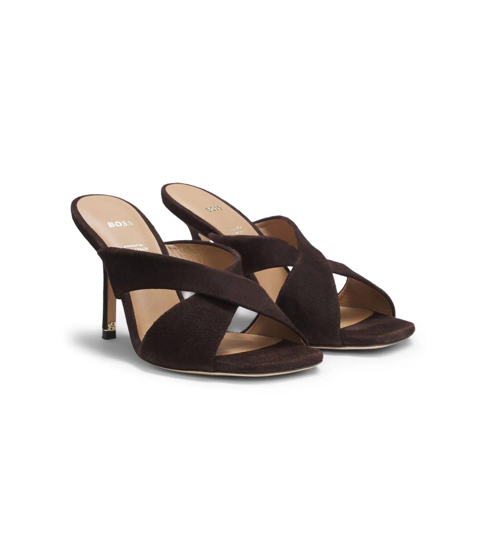 Boss Suede Sandals With Crossover Straps Dark Brown Womens Dark Brown