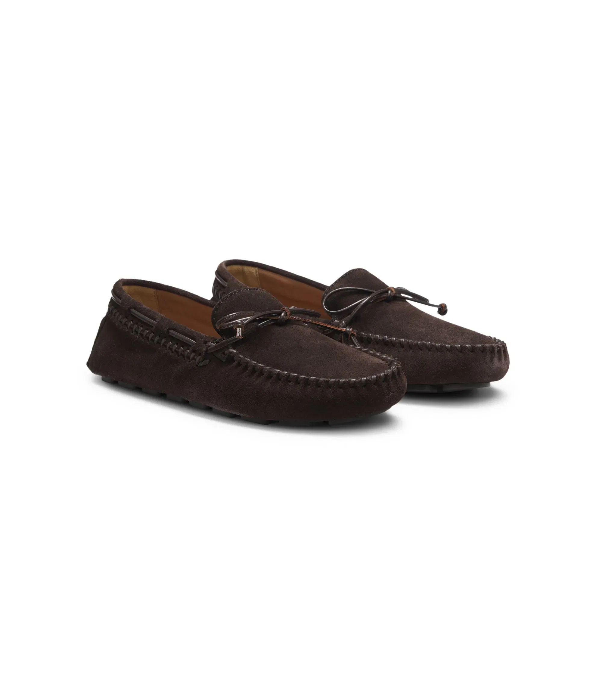 Boss Suede Moccasins With Whipstitching Dark Brown Womens Dark Brown