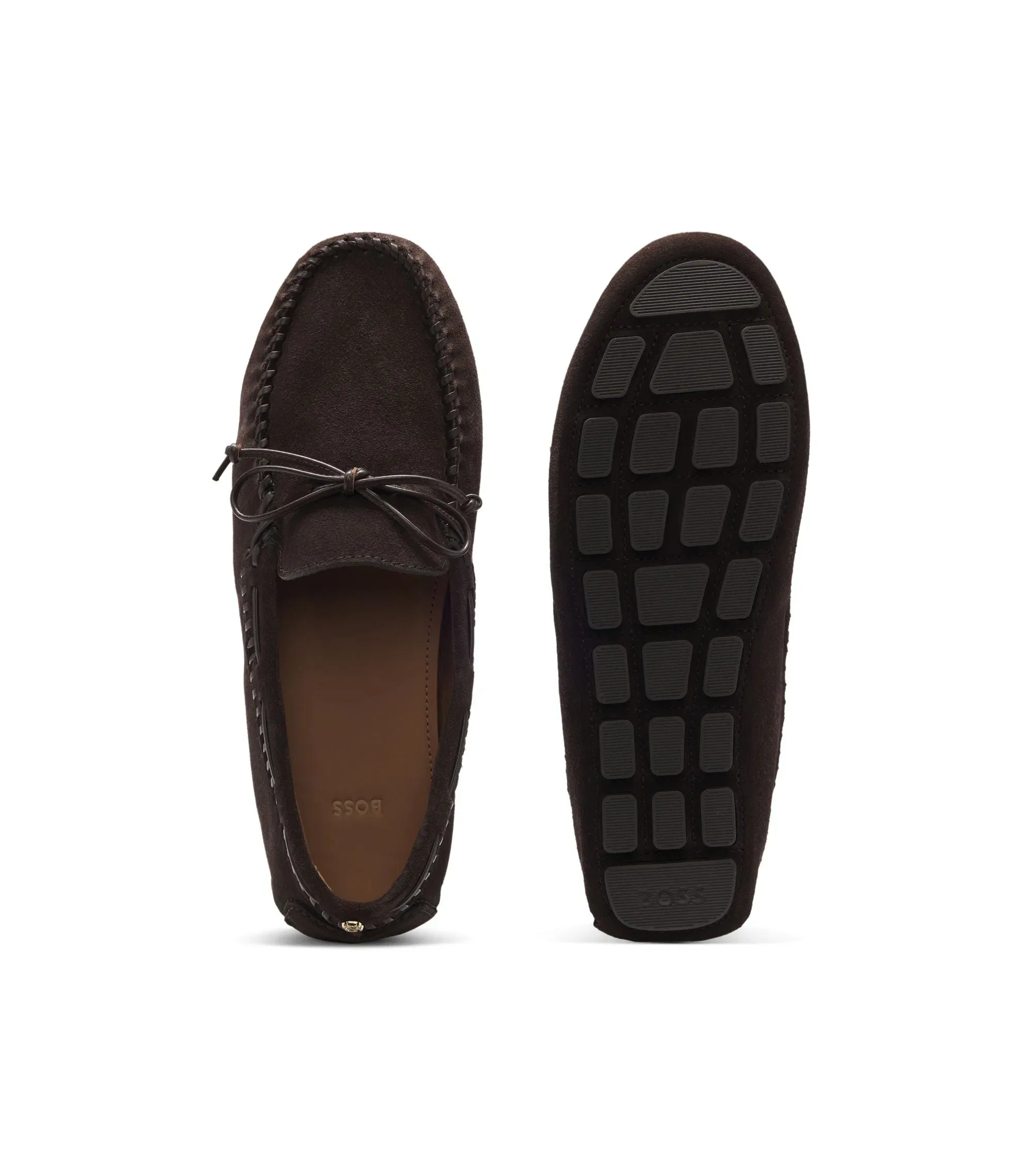 Boss Suede Moccasins With Whipstitching Dark Brown Womens Dark Brown