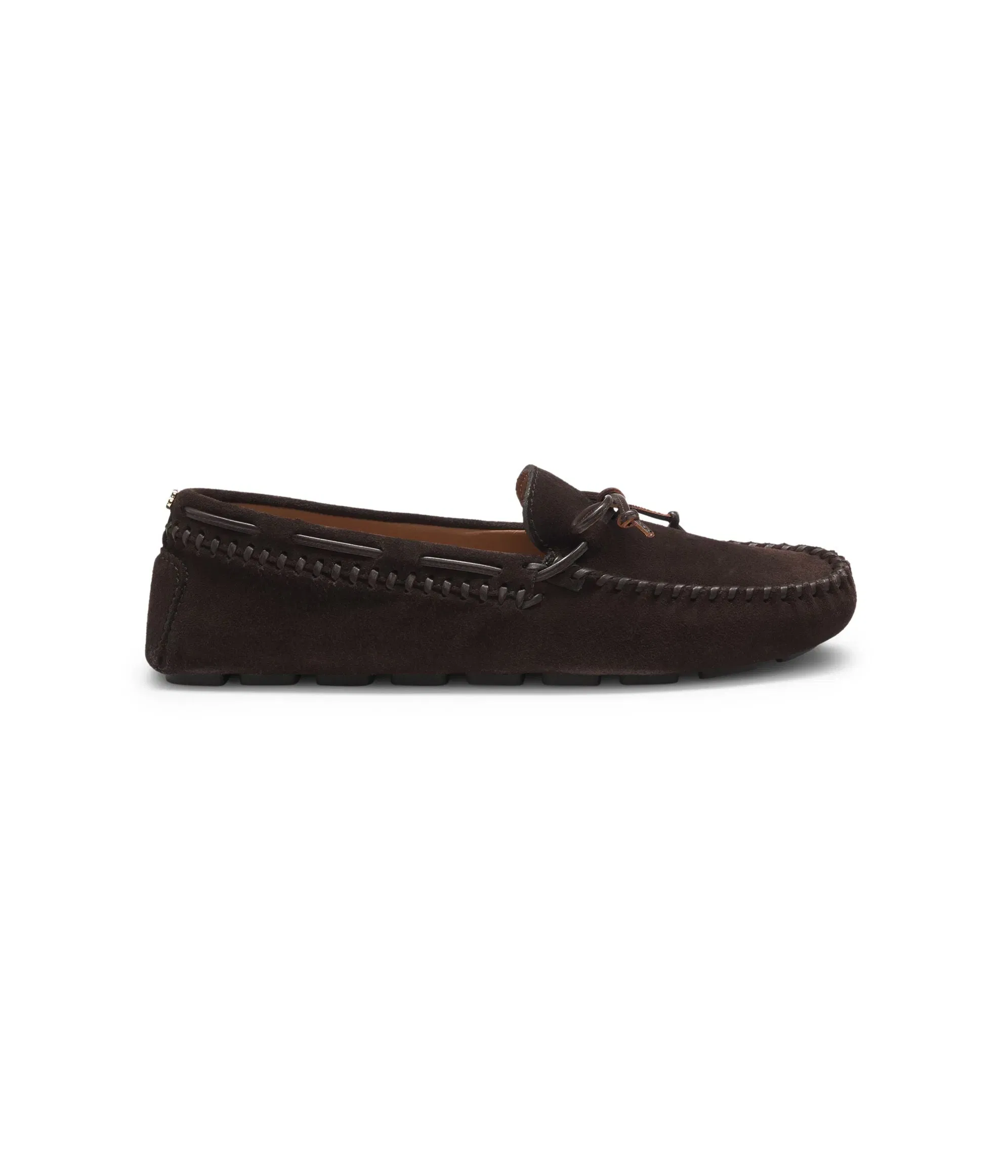 Boss Suede Moccasins With Whipstitching Dark Brown Womens Dark Brown