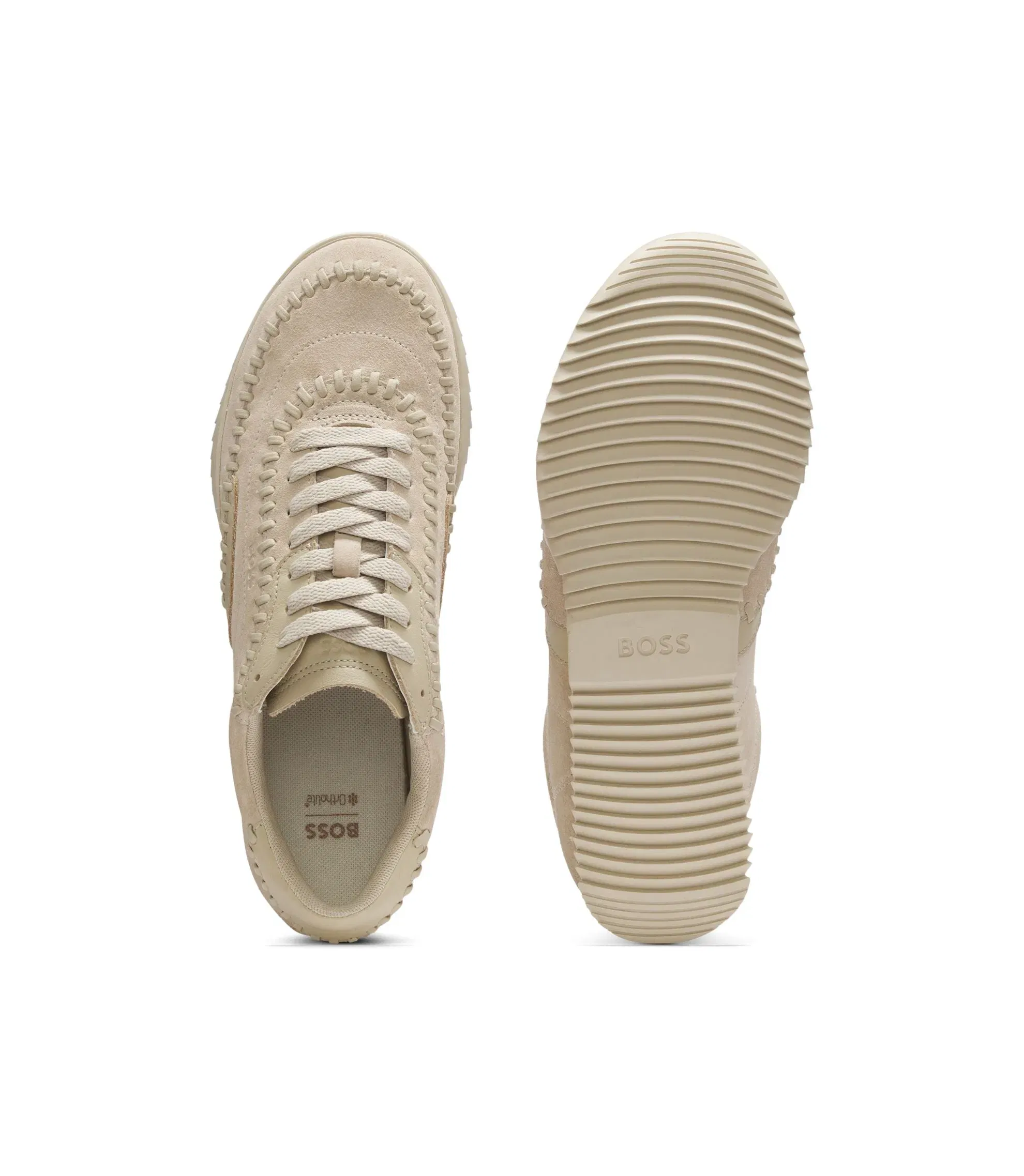 Boss Suede Leather Trainers With Whipstitching Light Beige Womens Light Beige