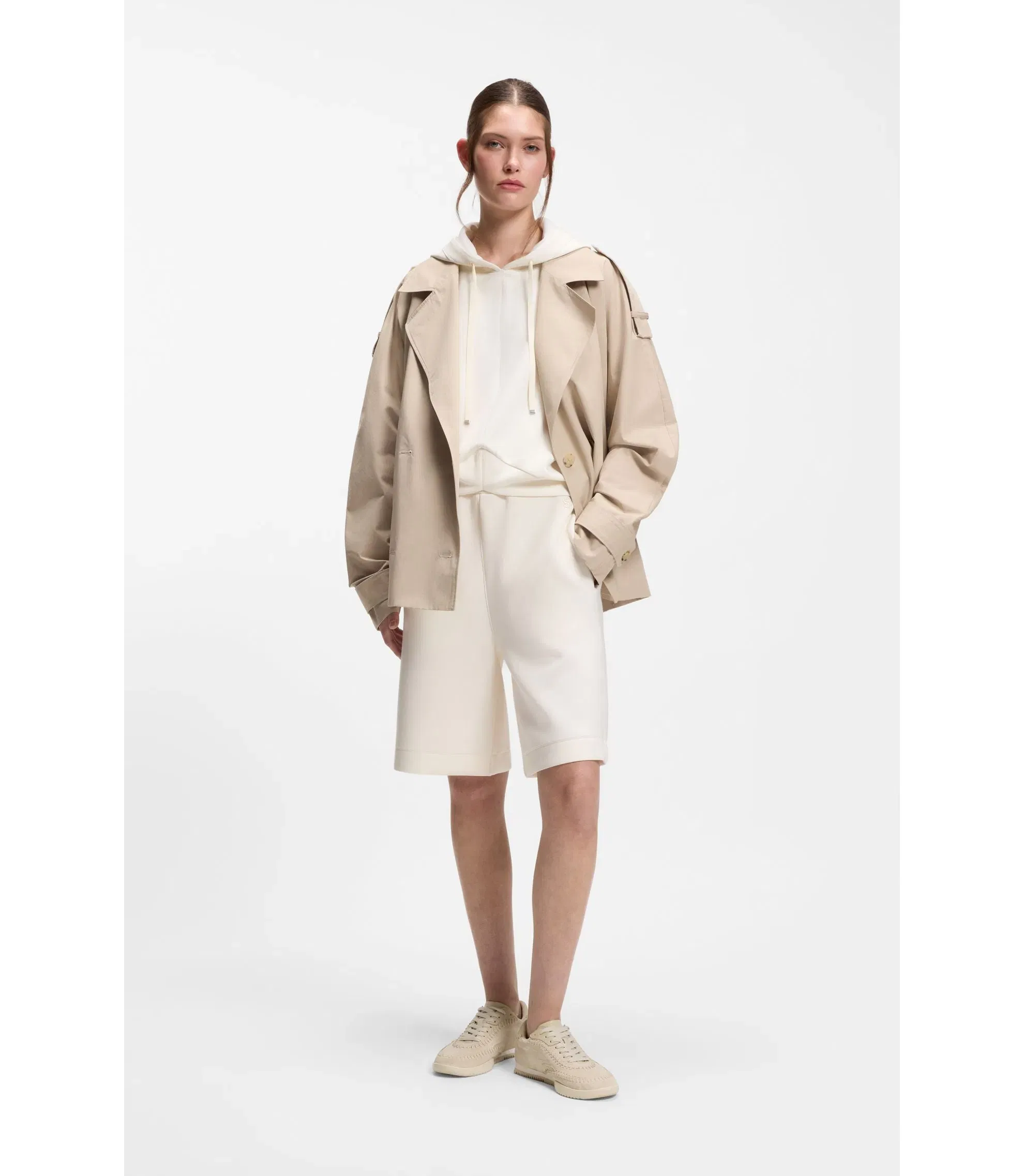 Boss Suede Leather Trainers With Whipstitching Light Beige Womens Light Beige