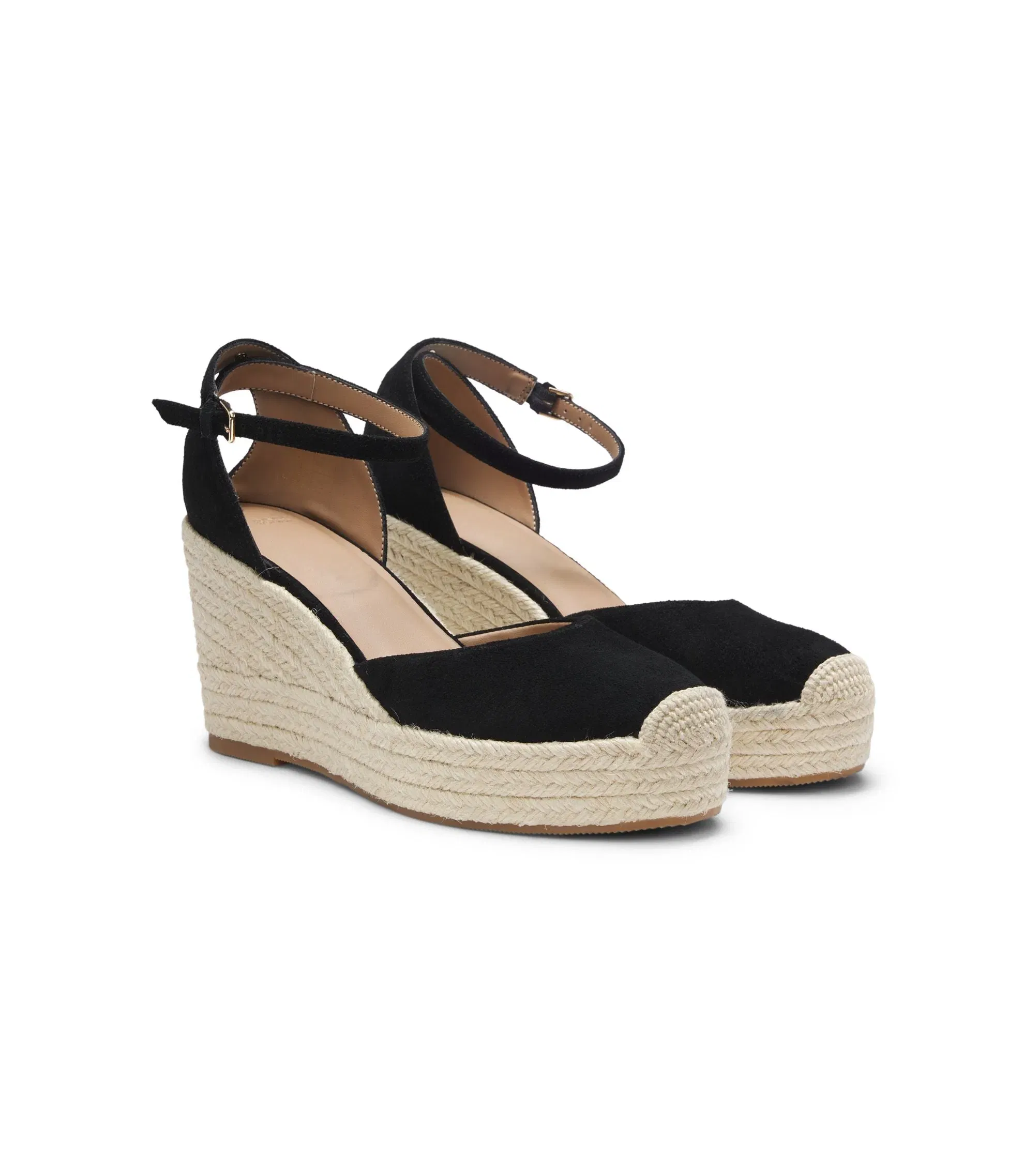 Boss Suede Espadrilles With Wedge Sole Black Womens Black