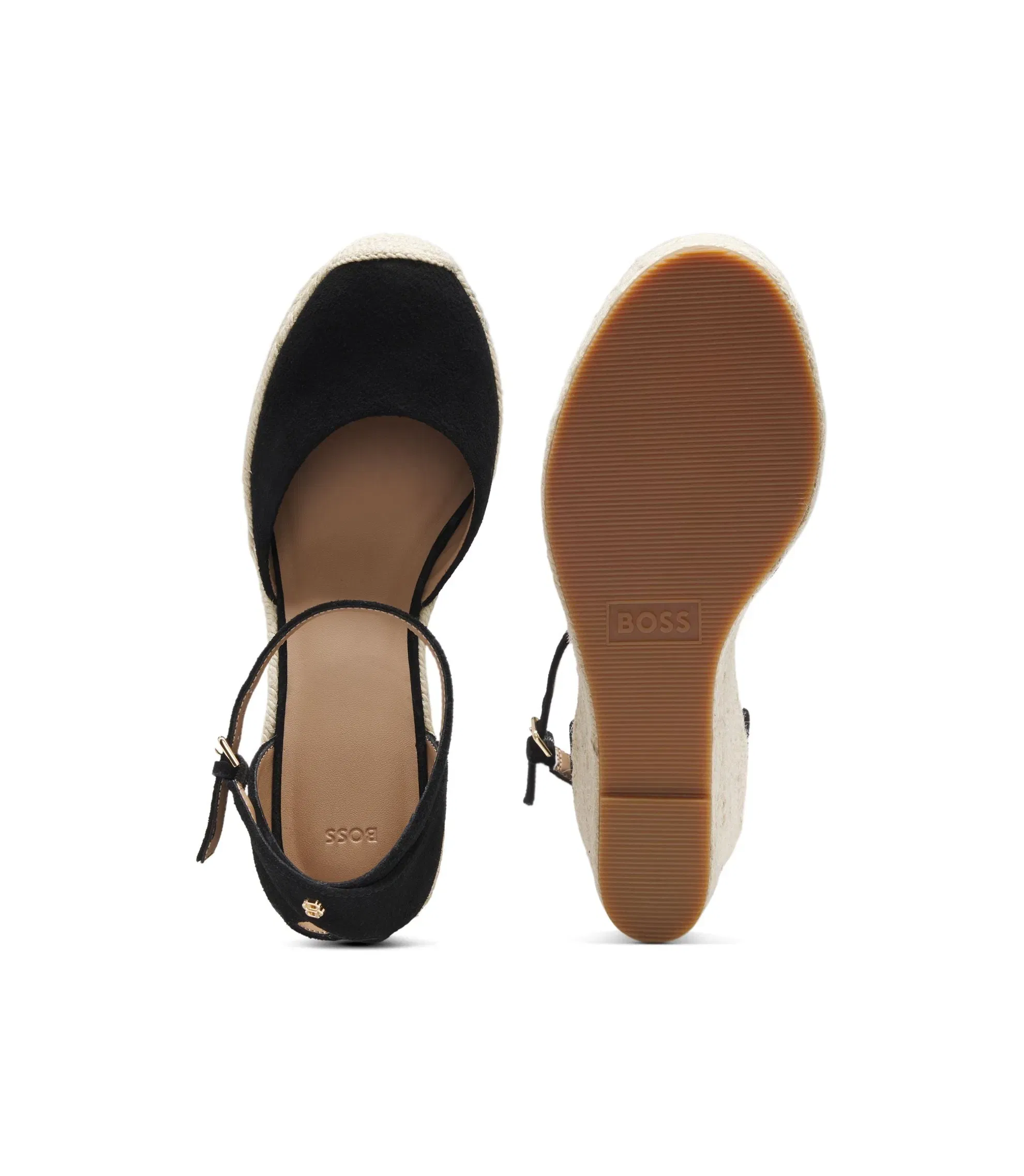 Boss Suede Espadrilles With Wedge Sole Black Womens Black