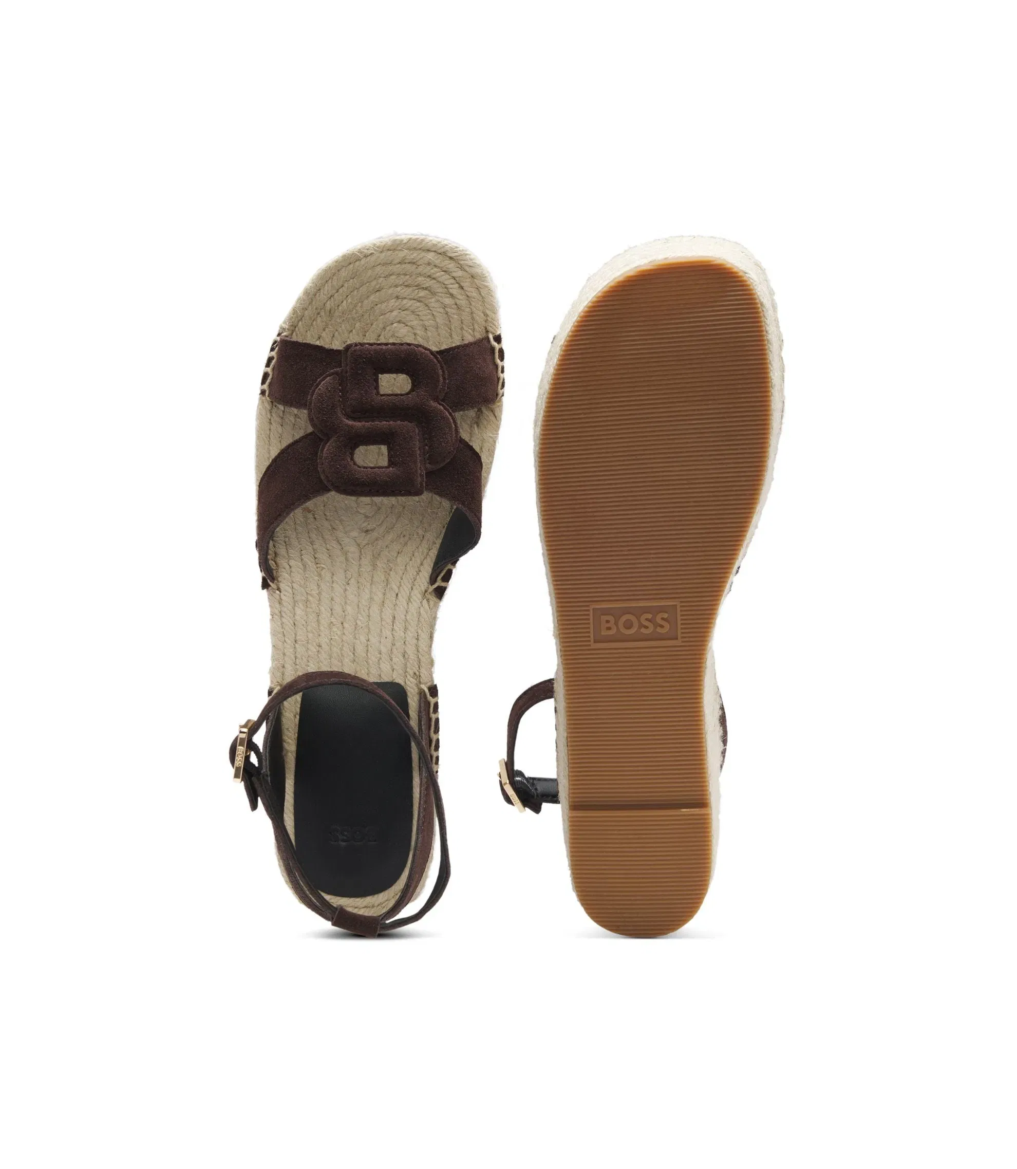 Boss Suede Espadrilles With Double B Monogram Dark Brown Womens Dark Brown