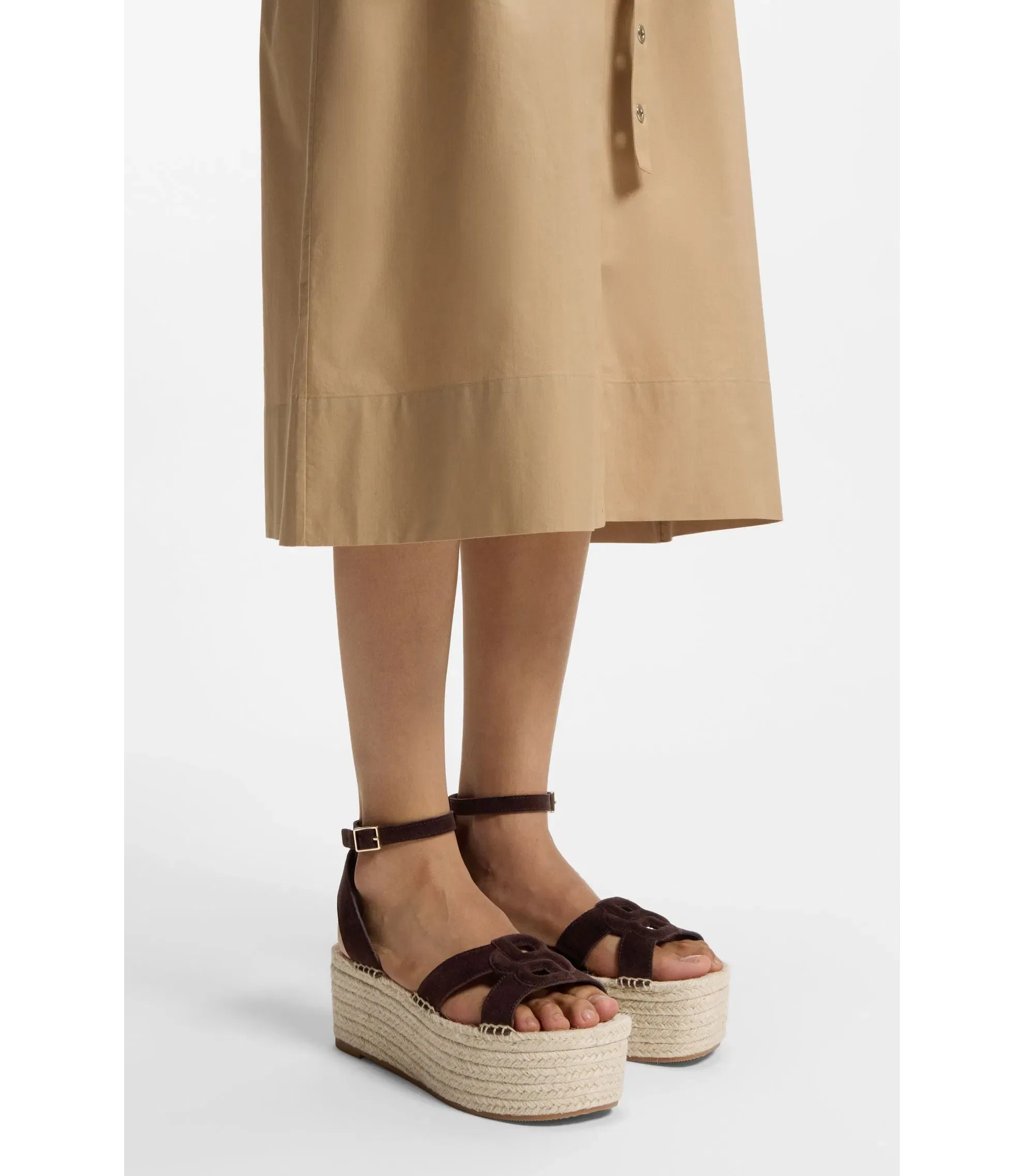 Boss Suede Espadrilles With Double B Monogram Dark Brown Womens Dark Brown