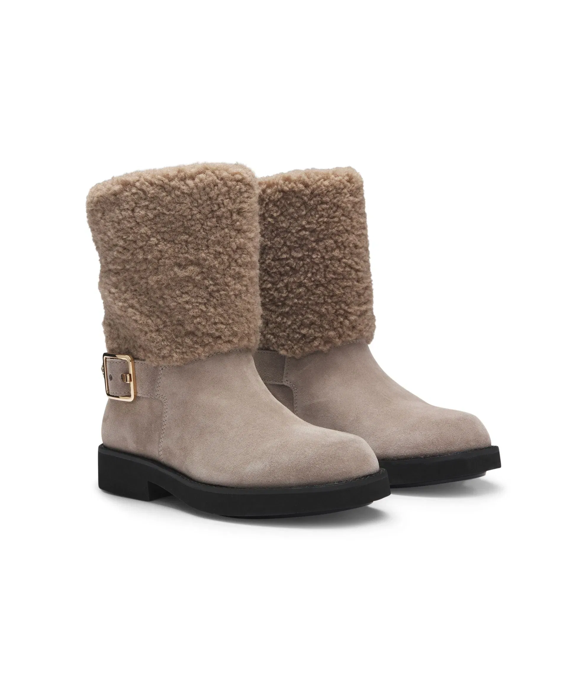 Boss Suede Biker Boots With Faux Fur Trim Light Brown Womens Light Brown