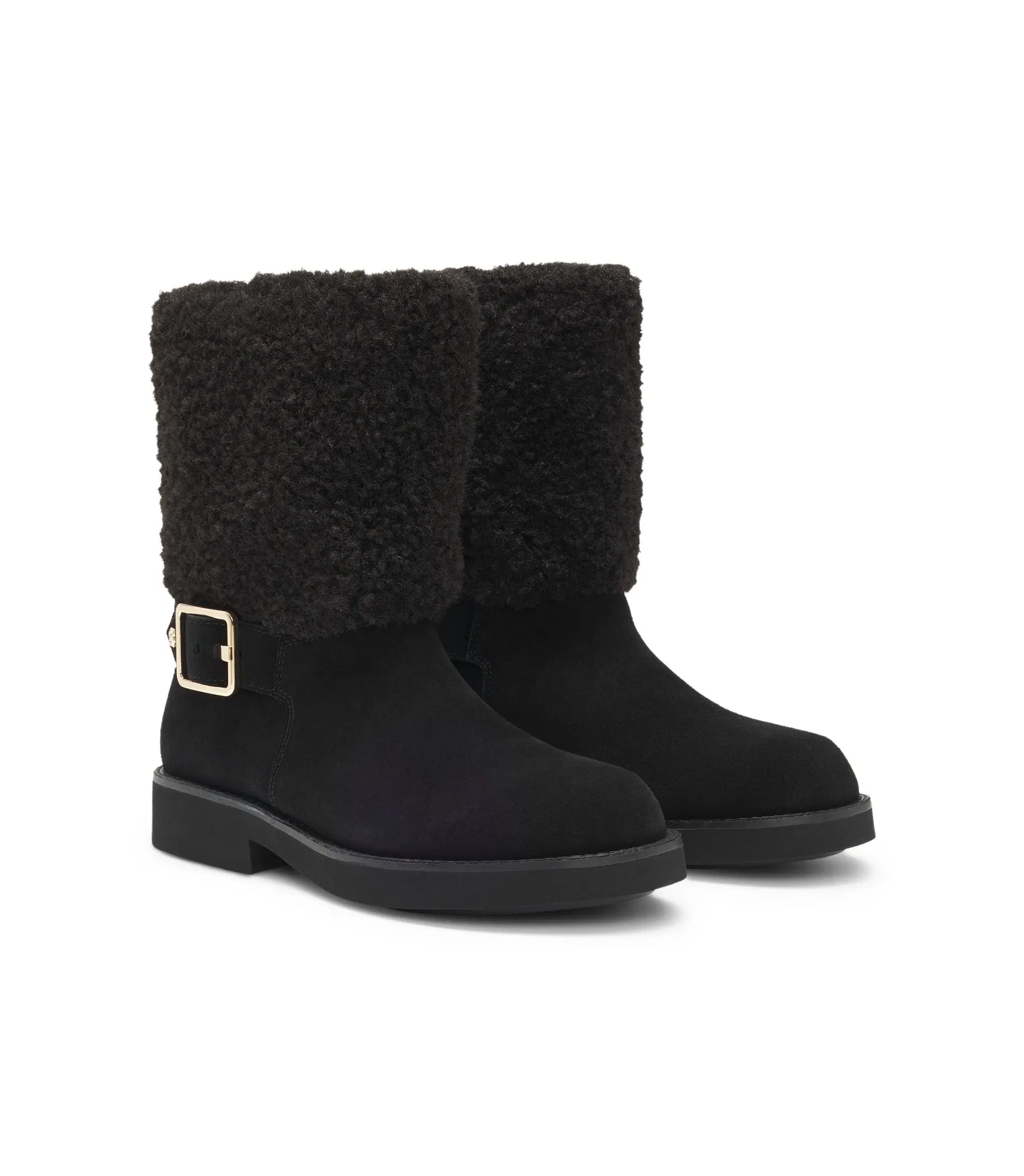 Boss Suede Biker Boots With Faux Fur Trim Black Womens Black