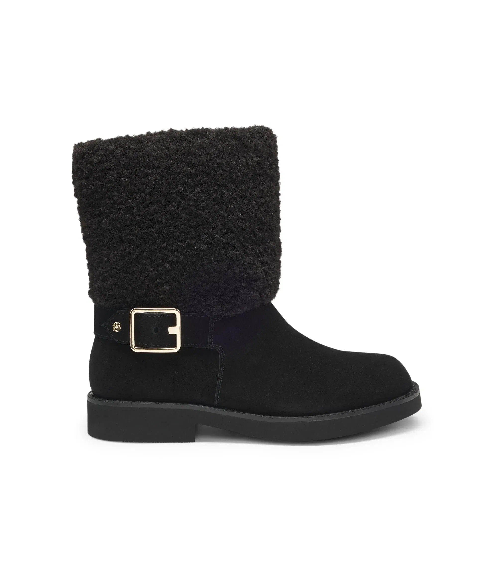 Boss Suede Biker Boots With Faux Fur Trim Black Womens Black