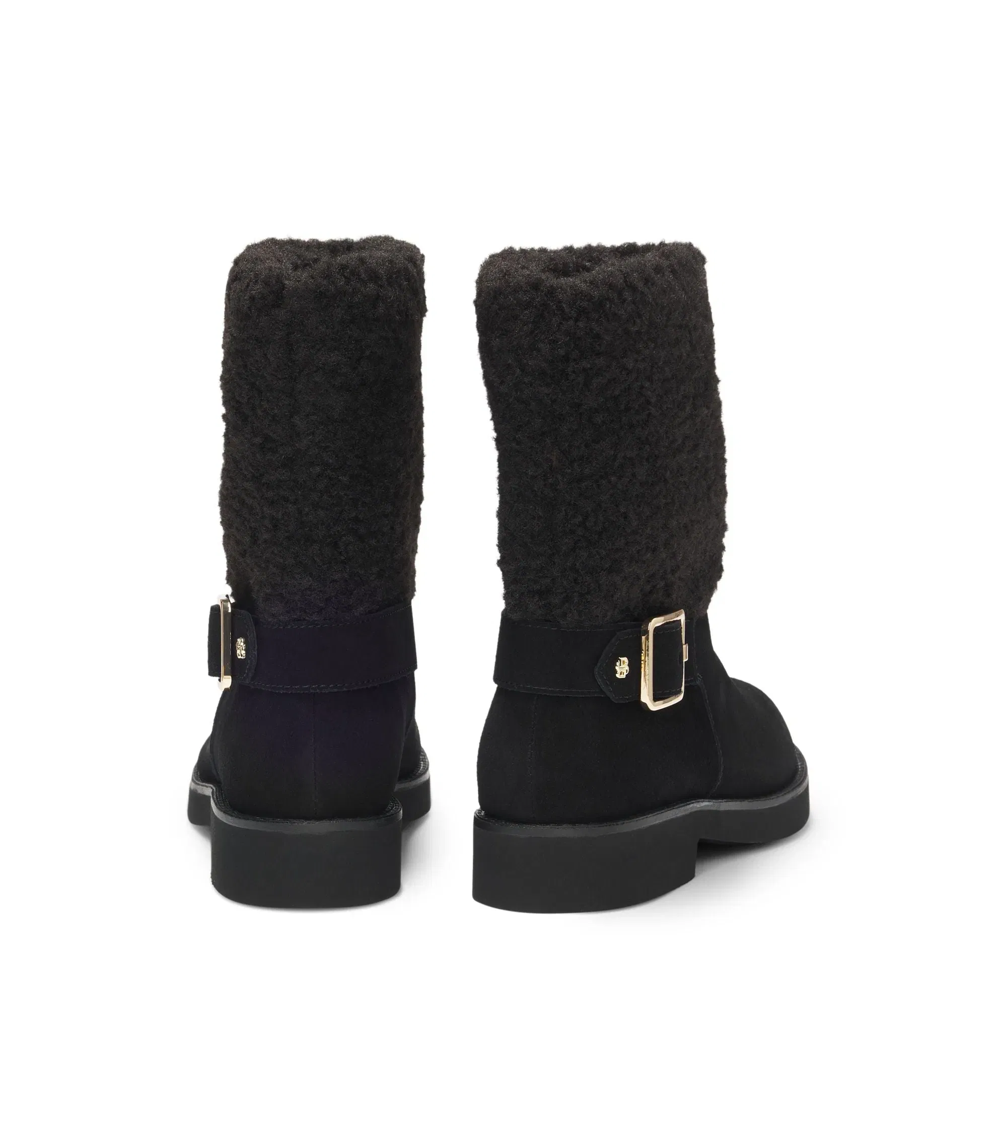 Boss Suede Biker Boots With Faux Fur Trim Black Womens Black