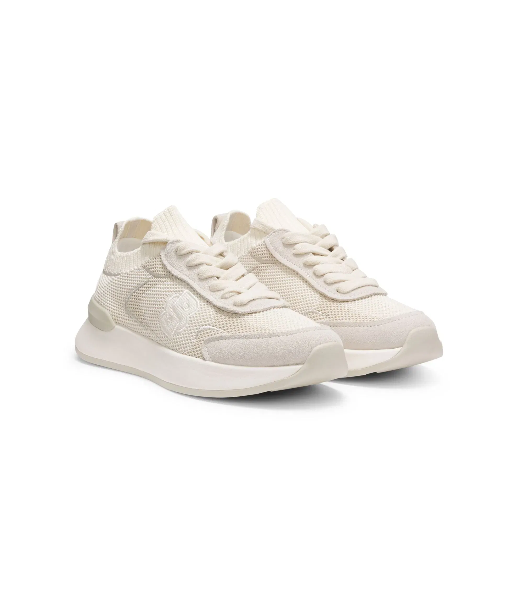 Boss Sock Trainers With Double B Monogram White Womens White