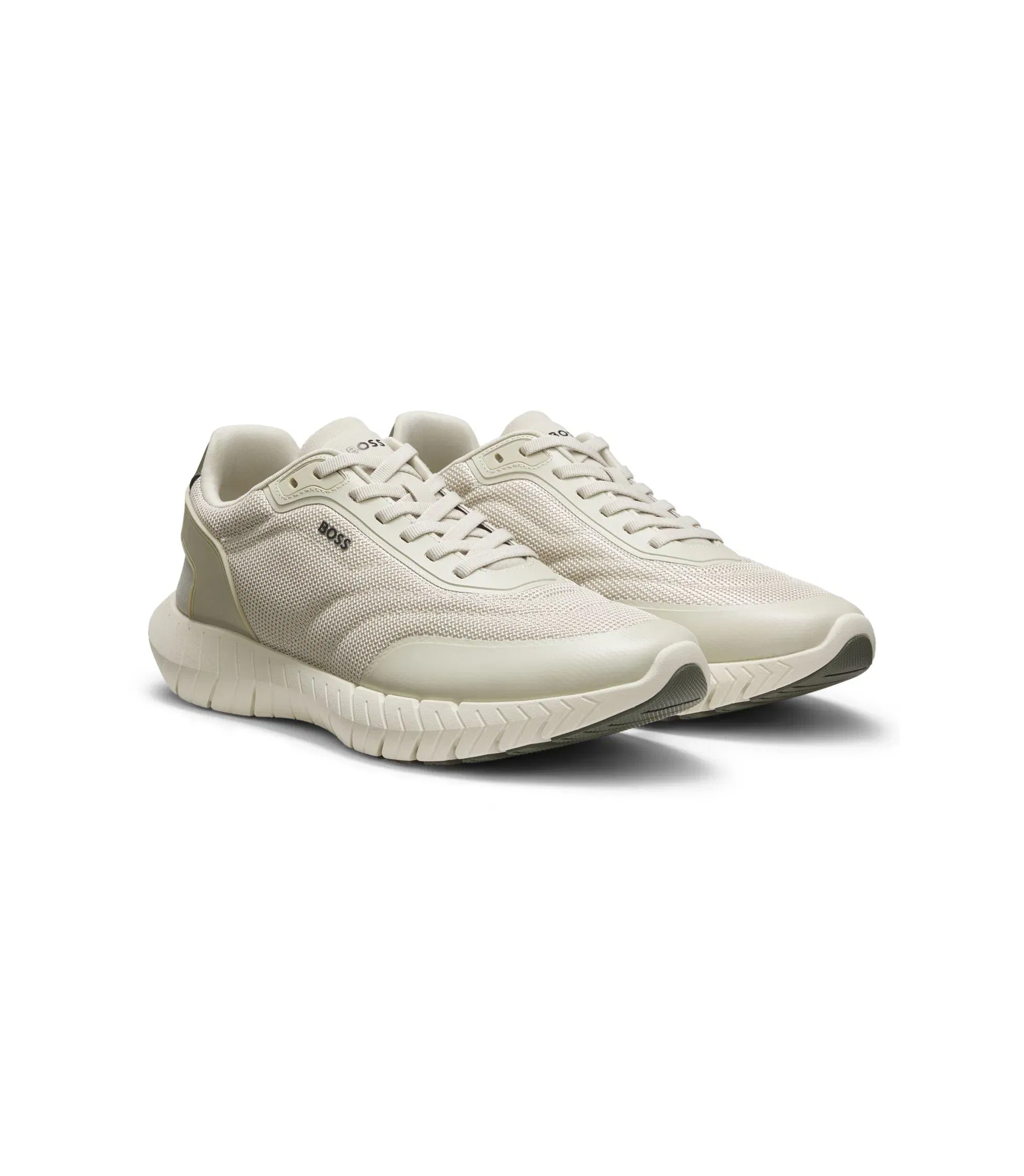Boss Running Sneakers With Leather Trims Light Beige Light Beige