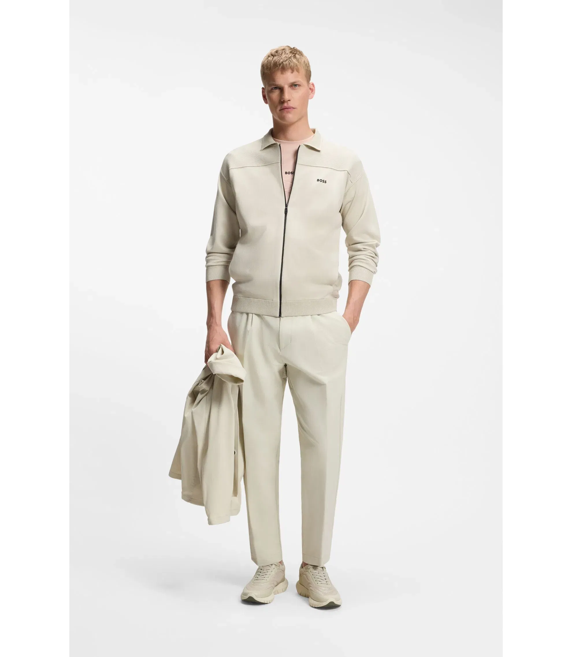 Boss Running Sneakers With Leather Trims Light Beige Light Beige