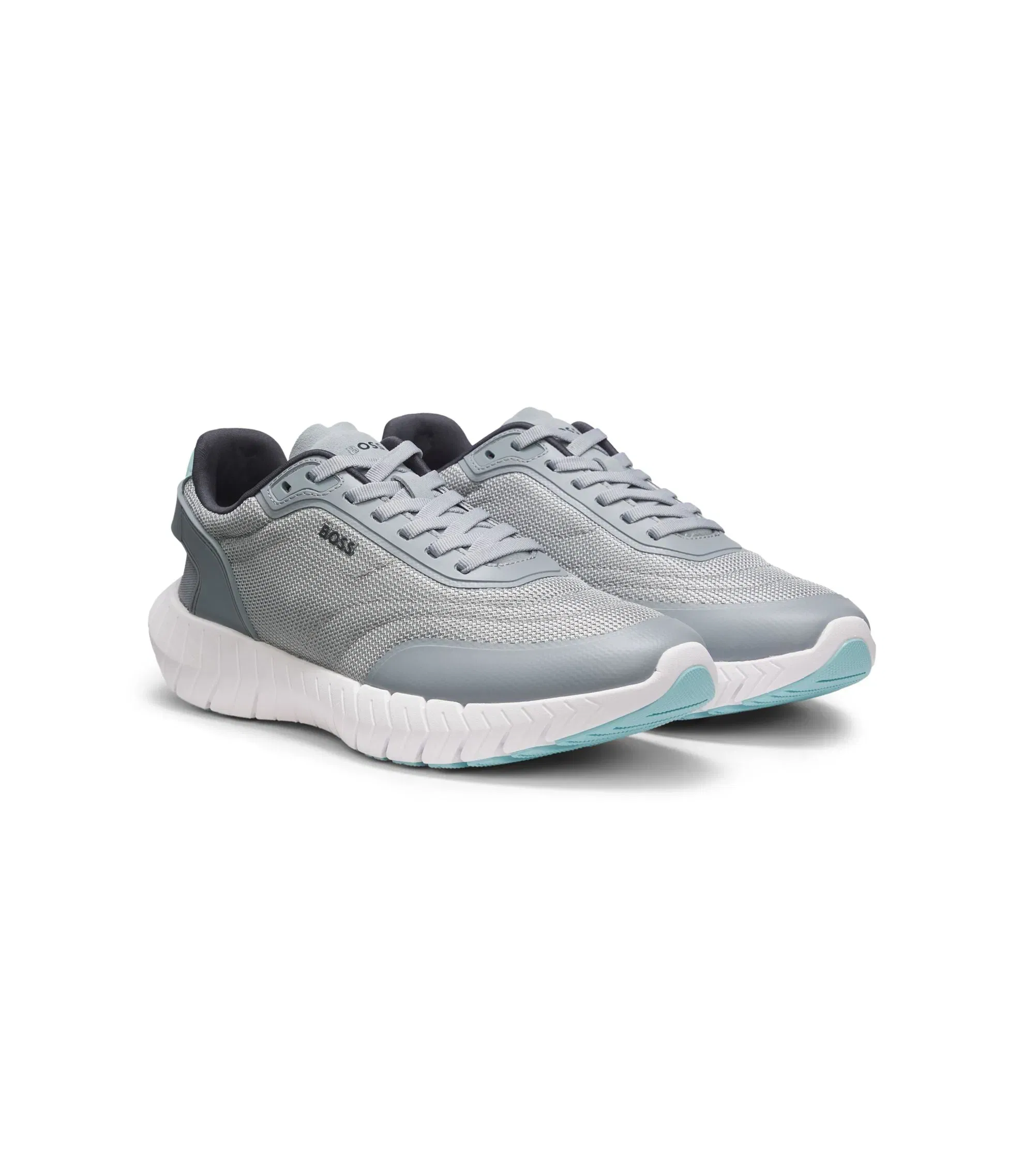 Boss Running Sneakers With Leather Trims Grey Grey