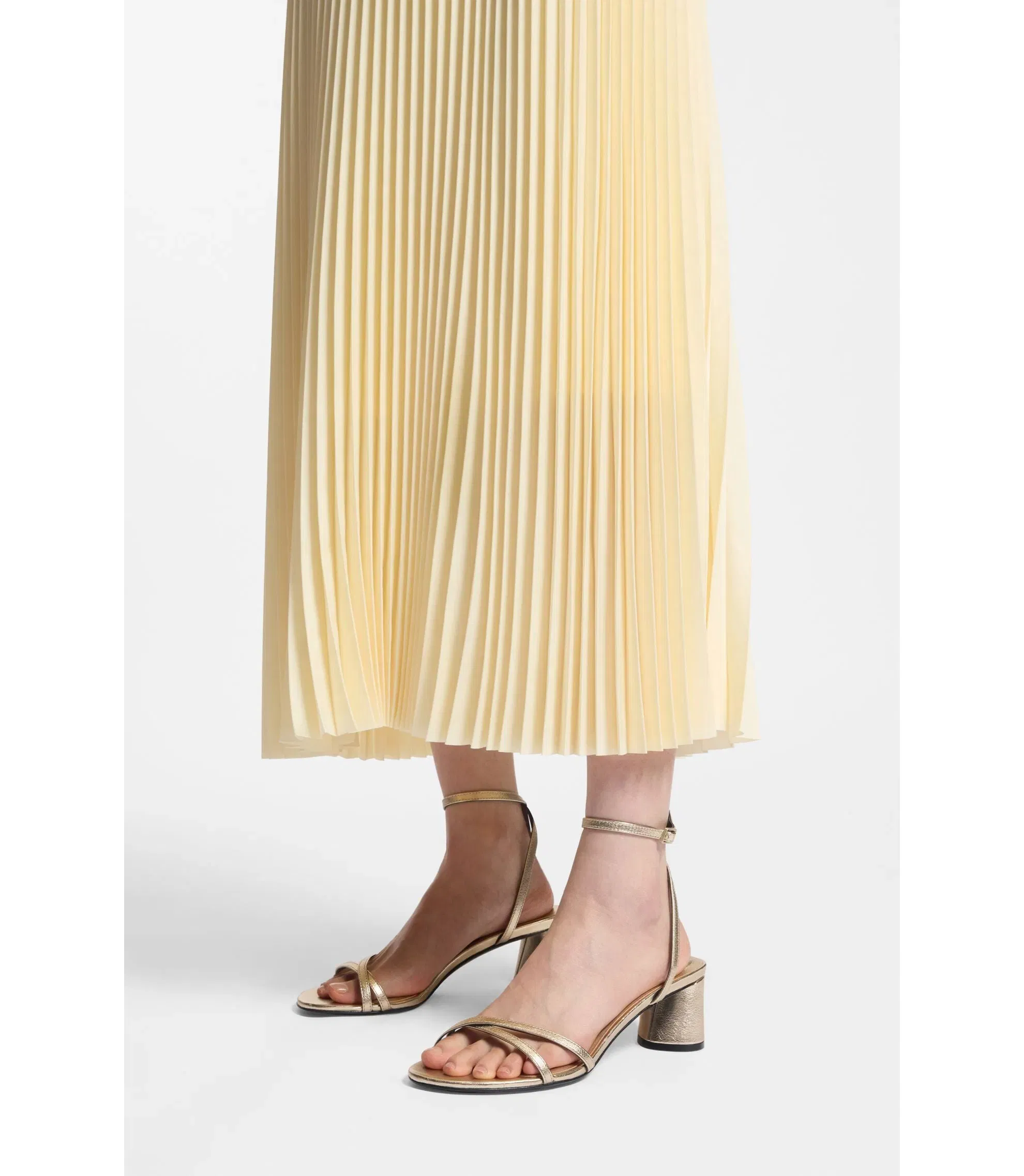 Boss Metallic Leather Sandals With Block Heel Gold Womens Gold
