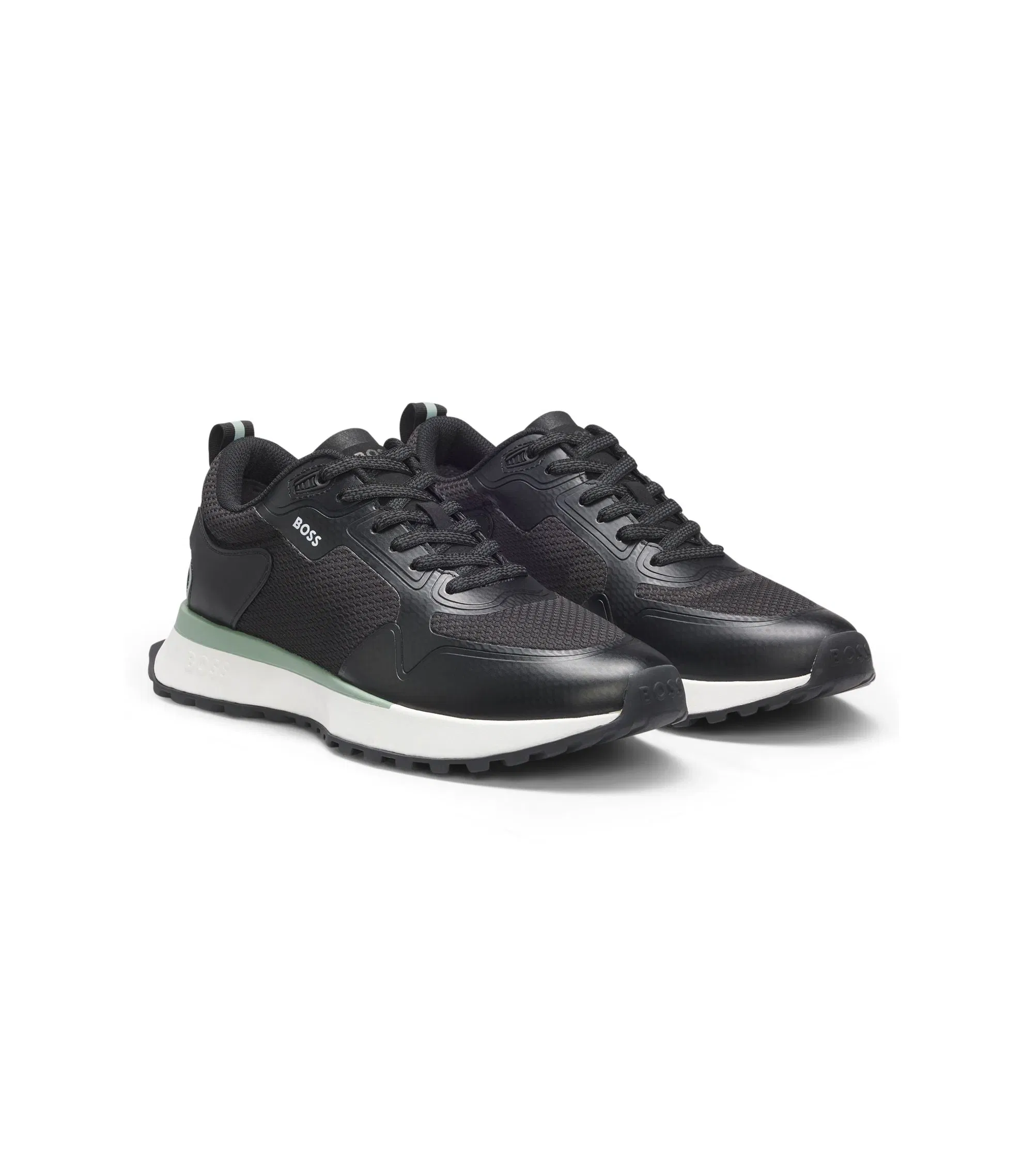 Boss Mesh Detail Trainers In Mixed Materials Black Black