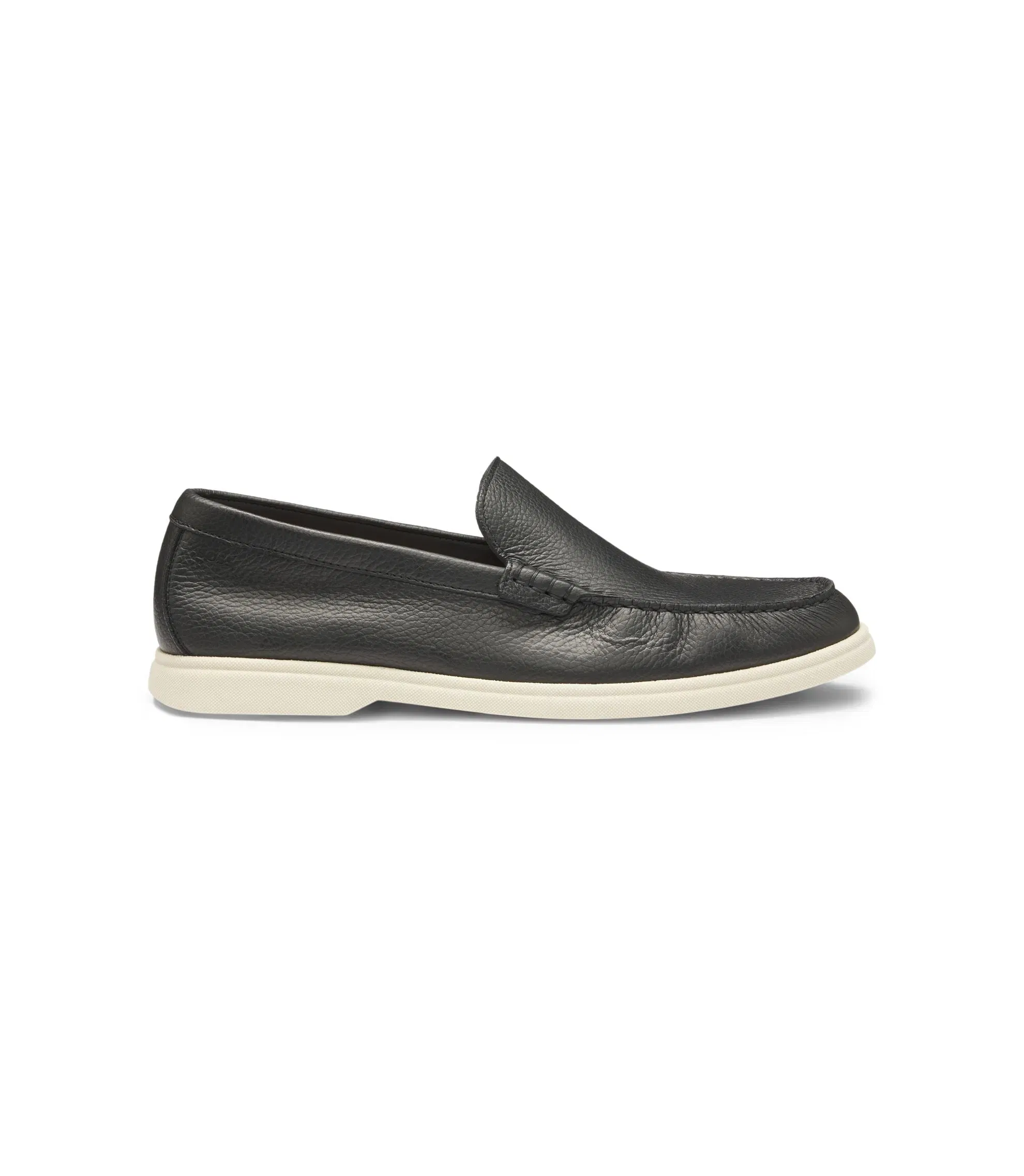 Boss Logo Detail Moccasins In Tumbled Leather Black Black