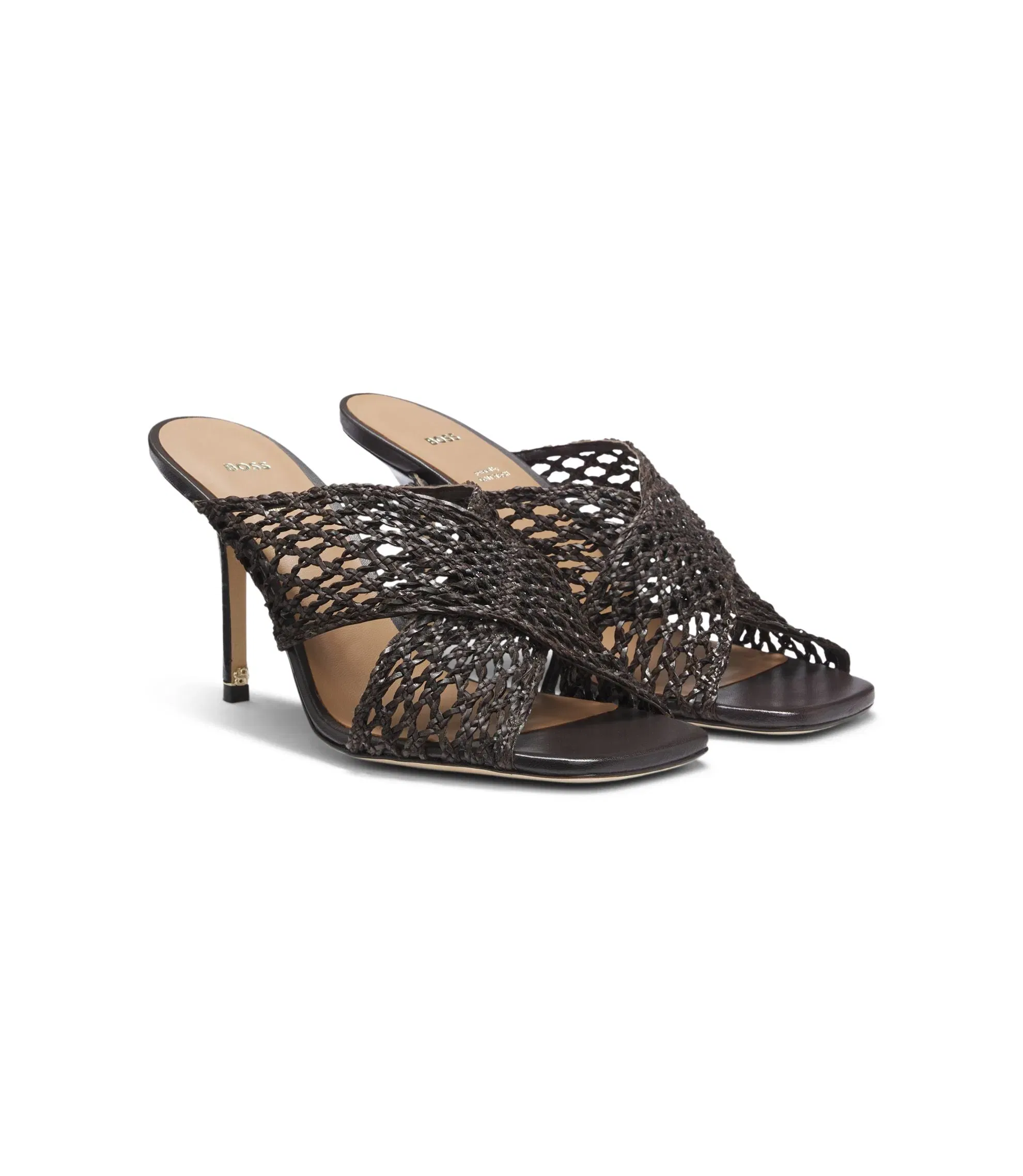 Boss Leather Sandals With Woven Uppers Dark Brown Womens Dark Brown