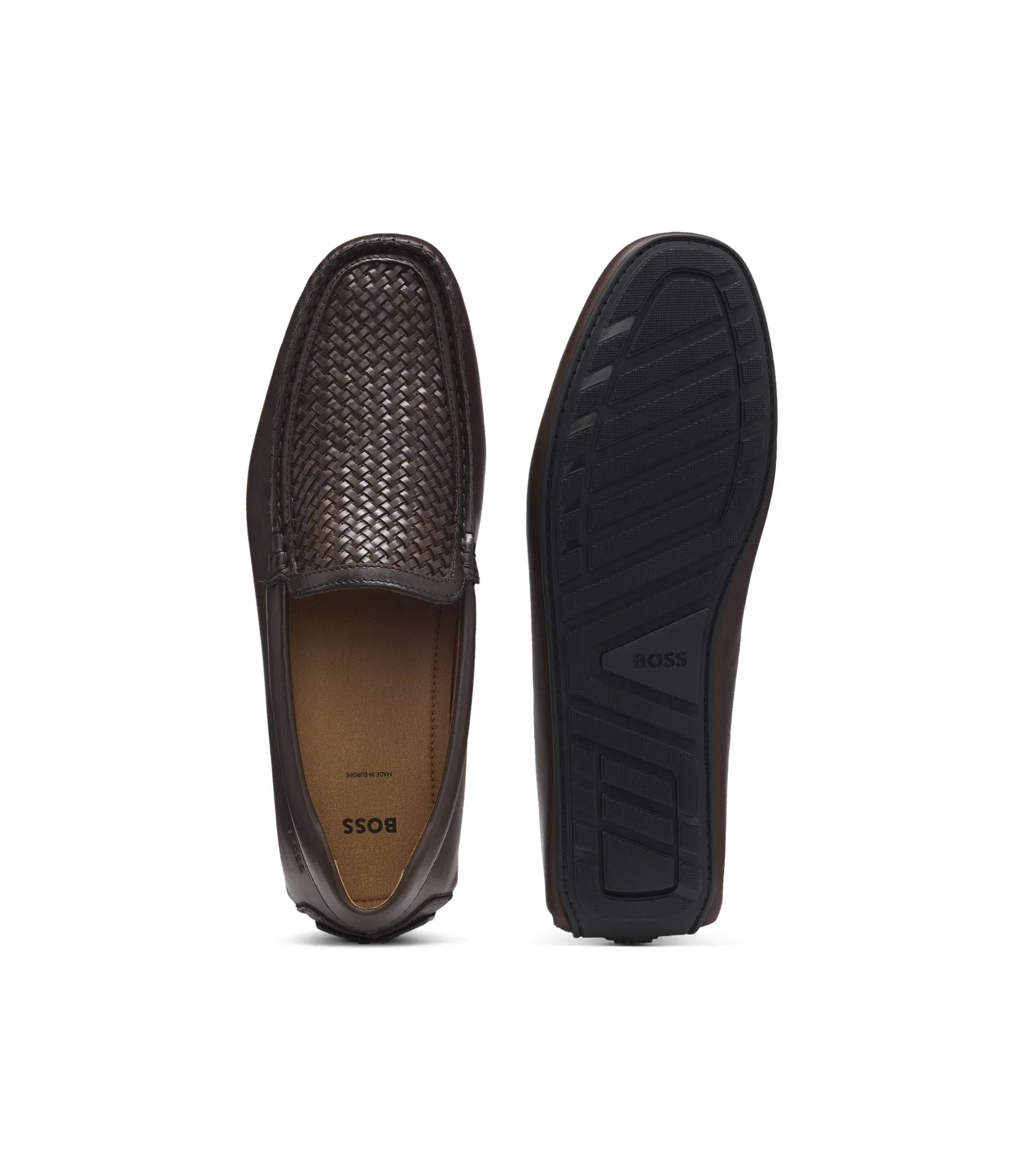 Boss Leather Moccasins With Woven Vamp Dark Brown Dark Brown