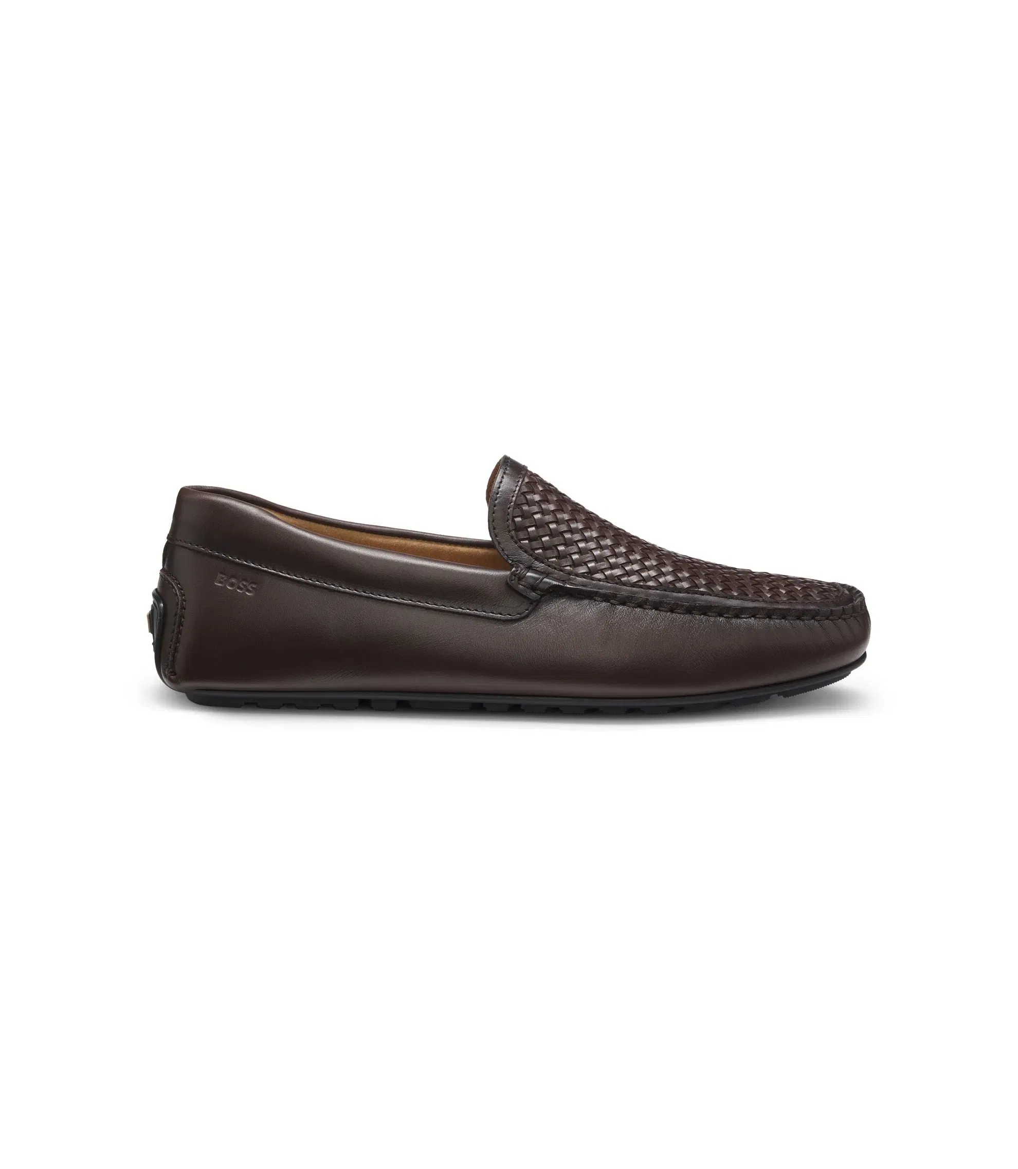 Boss Leather Moccasins With Woven Vamp Dark Brown Dark Brown