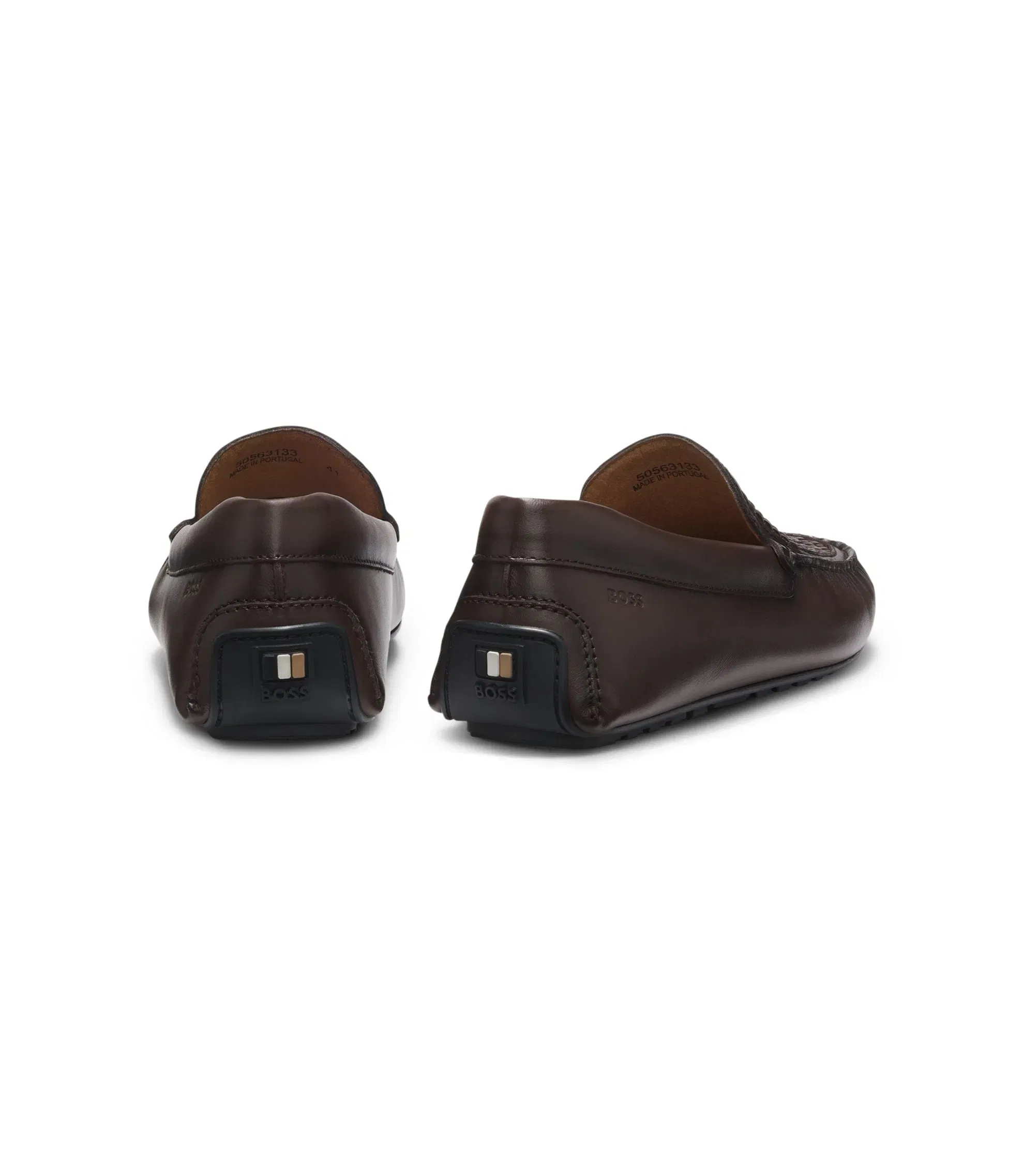 Boss Leather Moccasins With Woven Vamp Dark Brown Dark Brown
