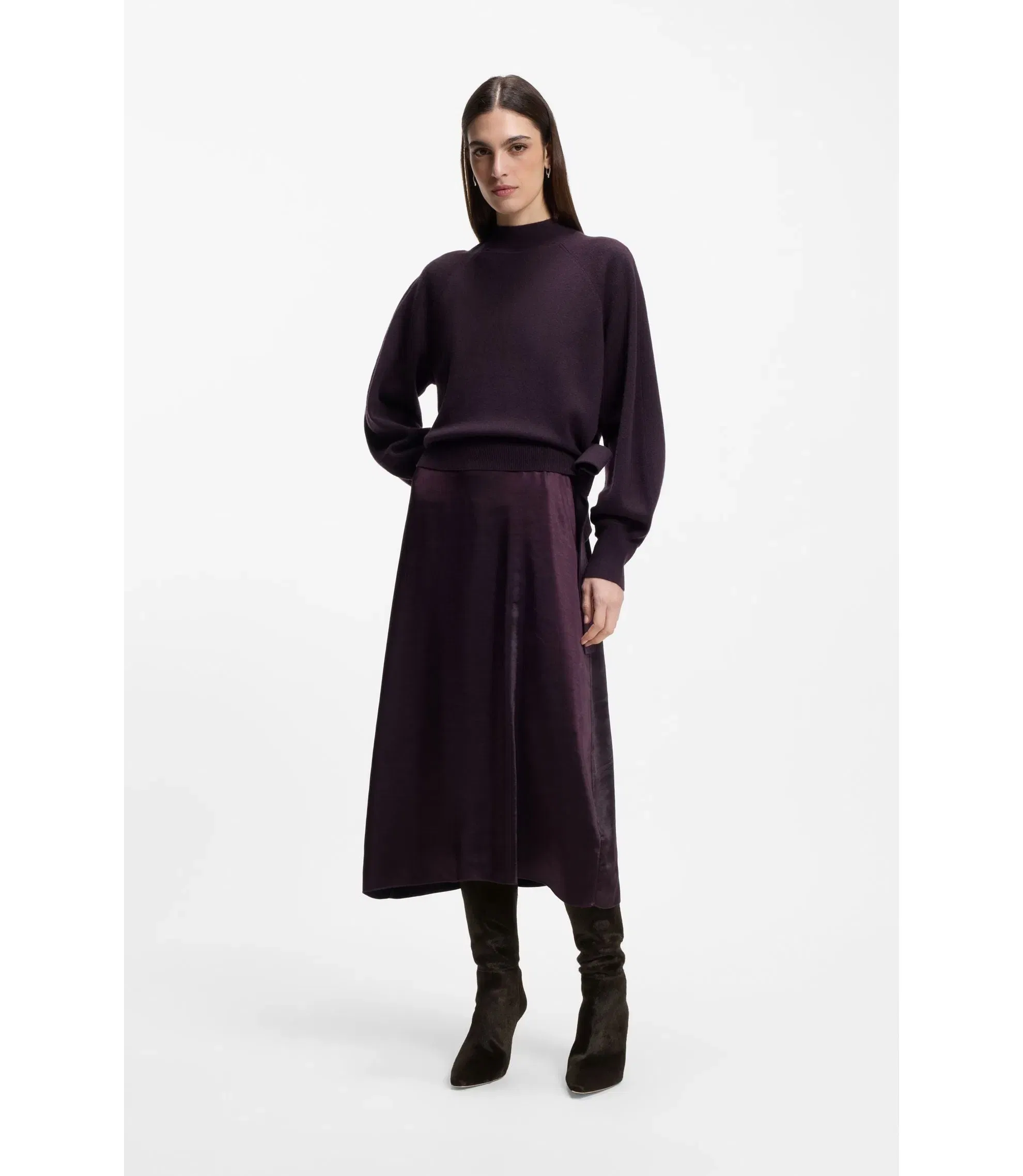 Boss Knee Boots In Pony Hair Leather Dark Purple Womens Dark Purple