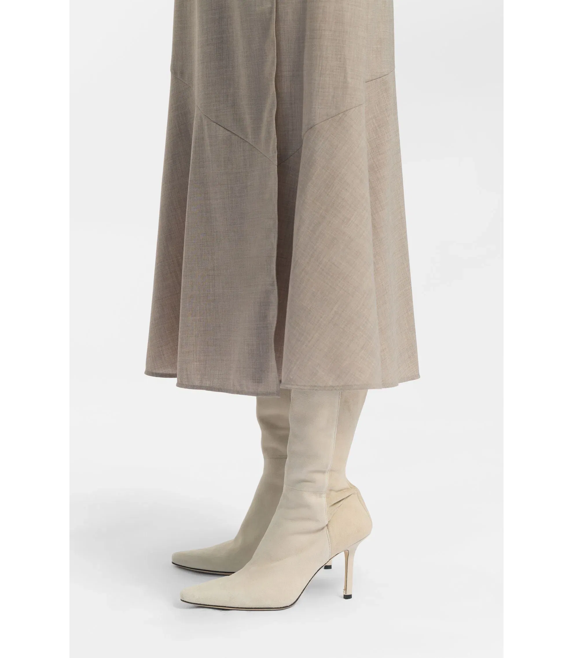 Boss Knee Boots In Leather And Suede Light Beige Womens Light Beige