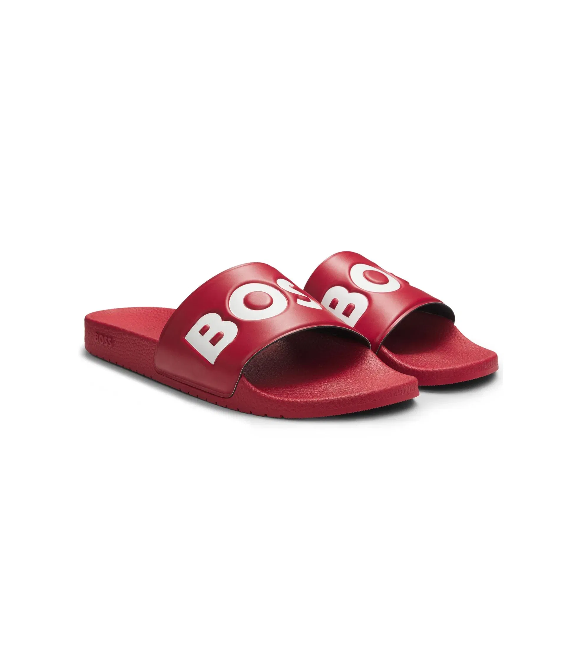 Boss Italian Made Slides With Large Logo Detail Dark Red Dark Red