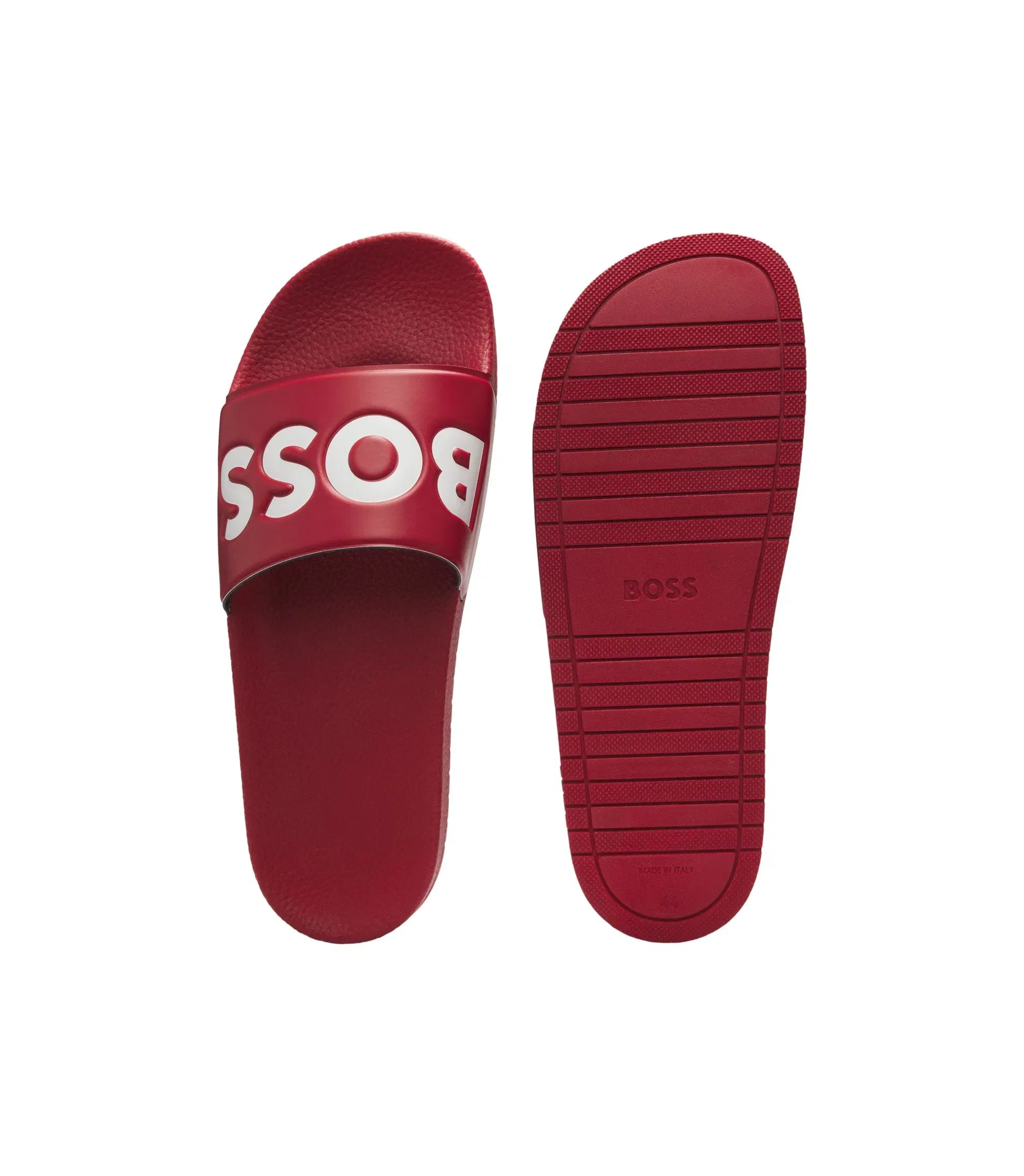 Boss Italian Made Slides With Large Logo Detail Dark Red Dark Red