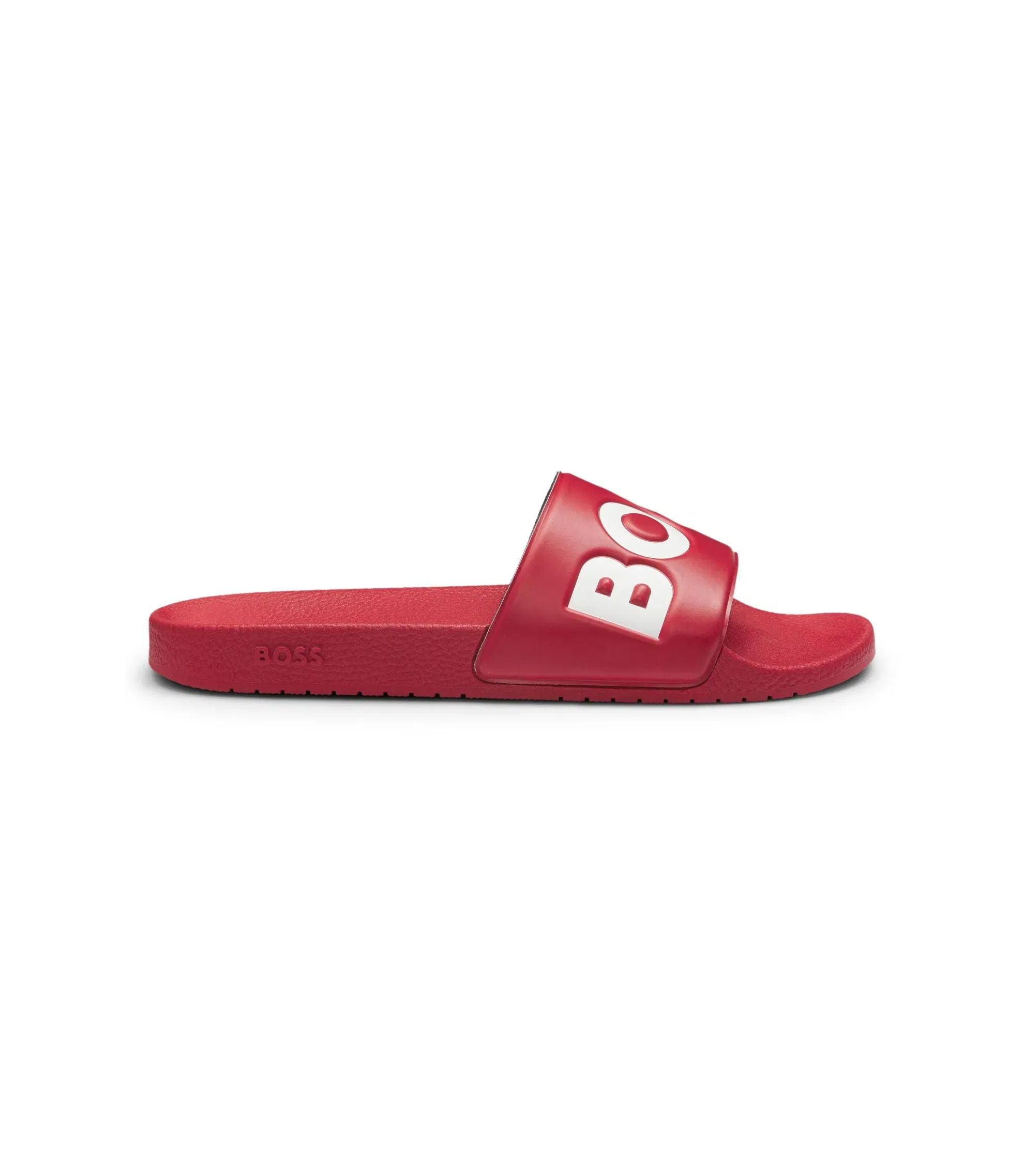 Boss Italian Made Slides With Large Logo Detail Dark Red Dark Red