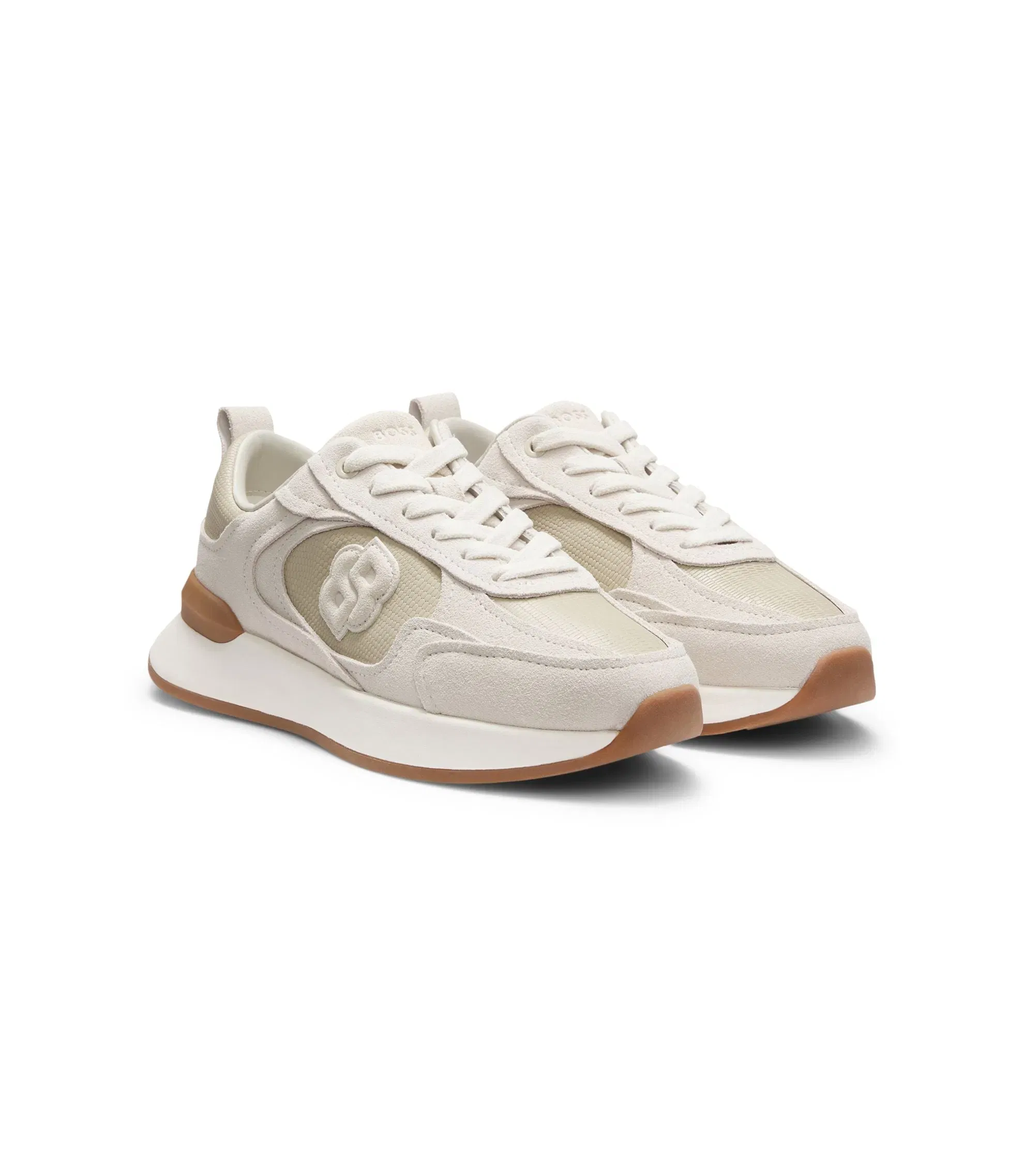 Boss Faux Suede Trainers In Lizard Print Leather Light Beige Womens Light Beige