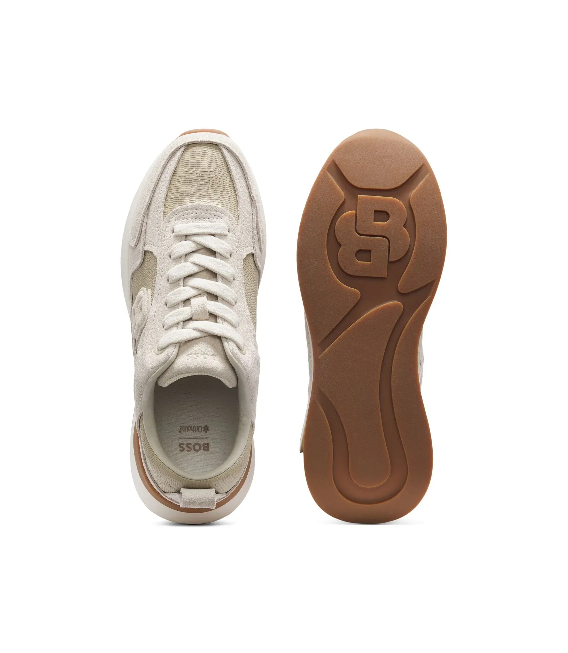 Boss Faux Suede Trainers In Lizard Print Leather Light Beige Womens Light Beige