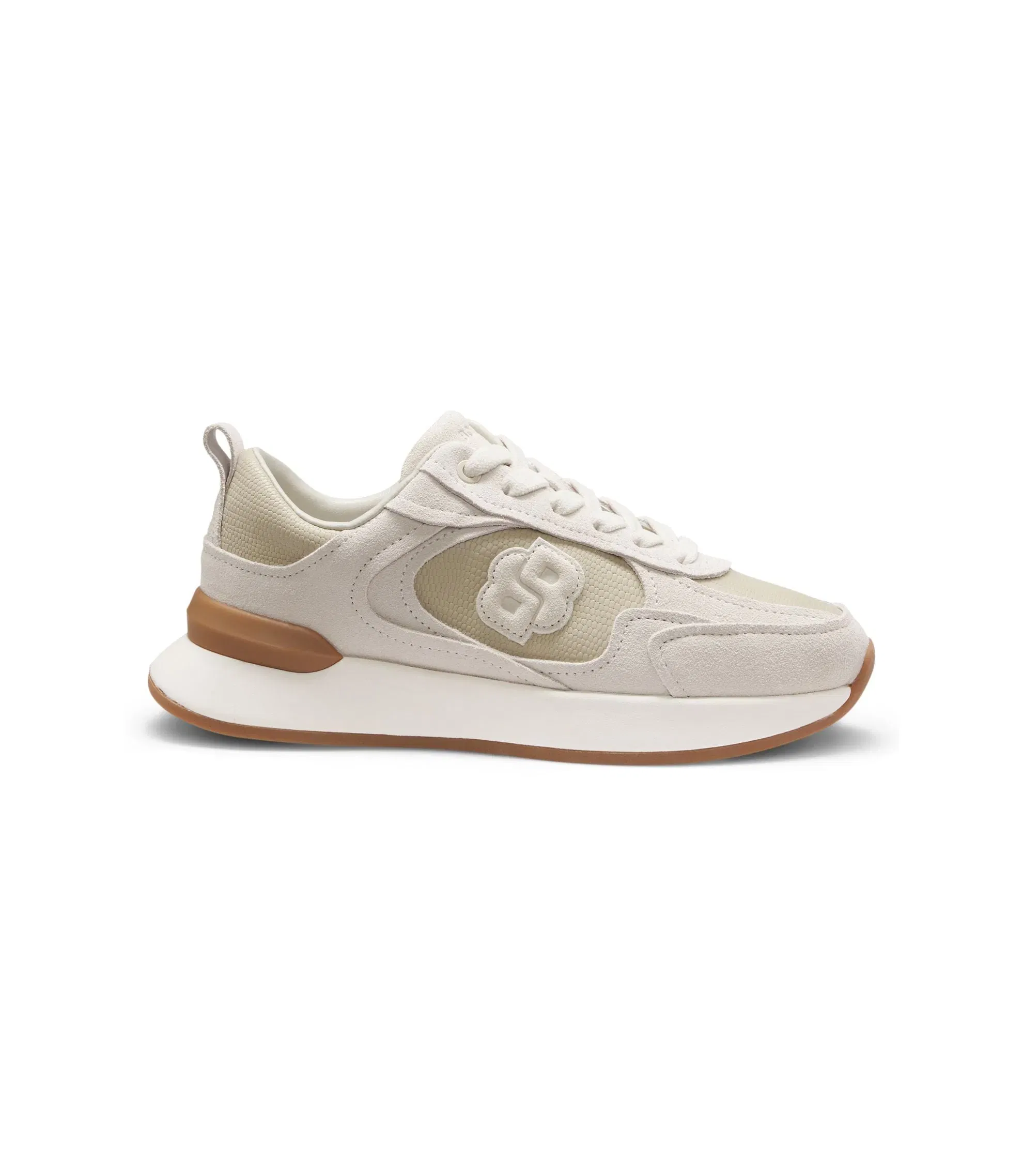 Boss Faux Suede Trainers In Lizard Print Leather Light Beige Womens Light Beige