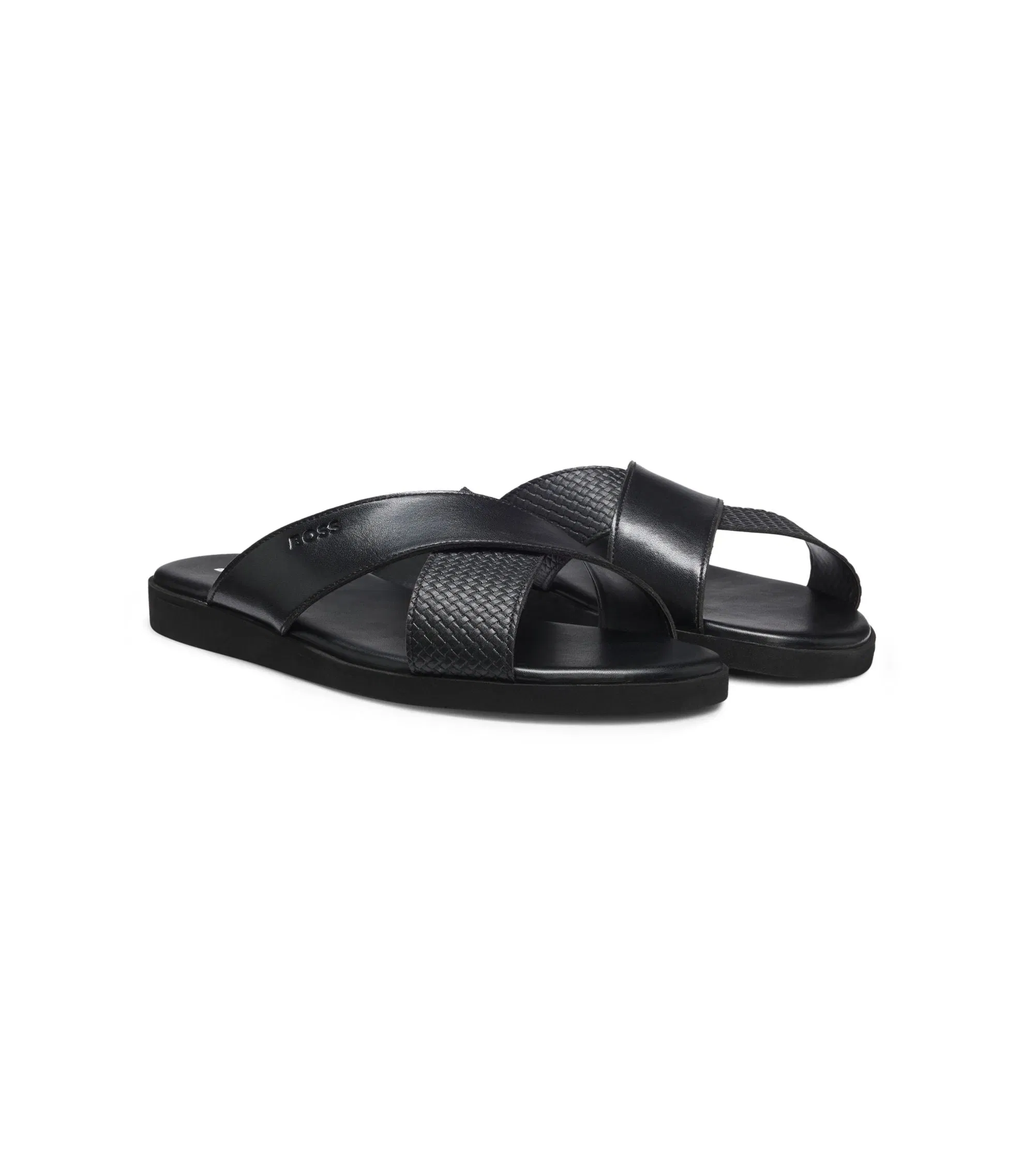 Boss Faux Leather Slides With Plain And Patterned Straps Black Black