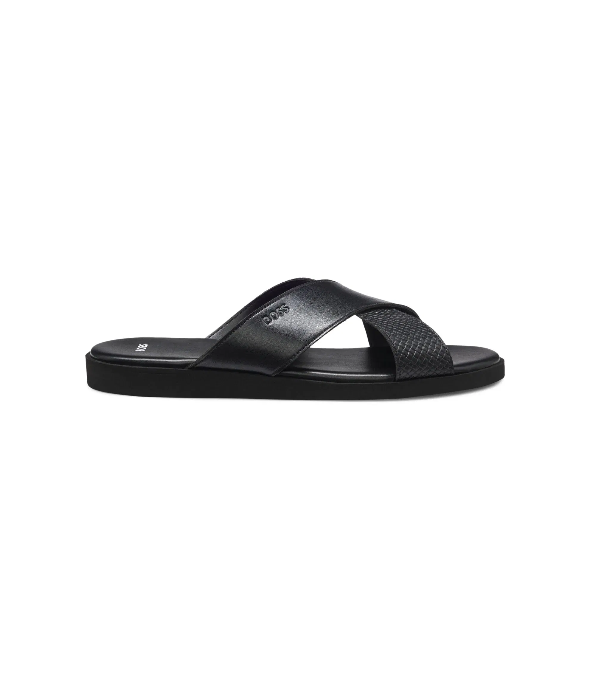 Boss Faux Leather Slides With Plain And Patterned Straps Black Black