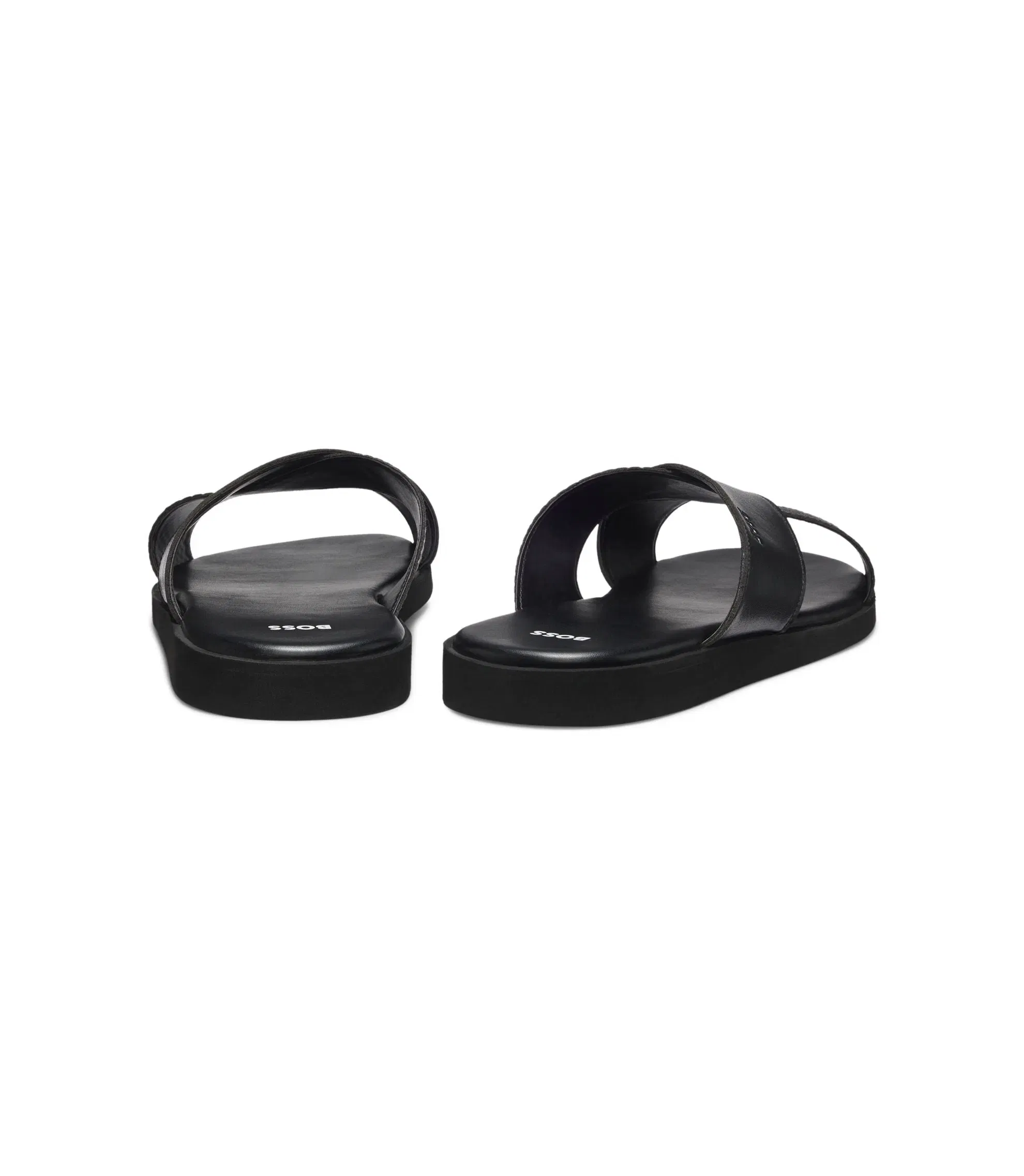Boss Faux Leather Slides With Plain And Patterned Straps Black Black