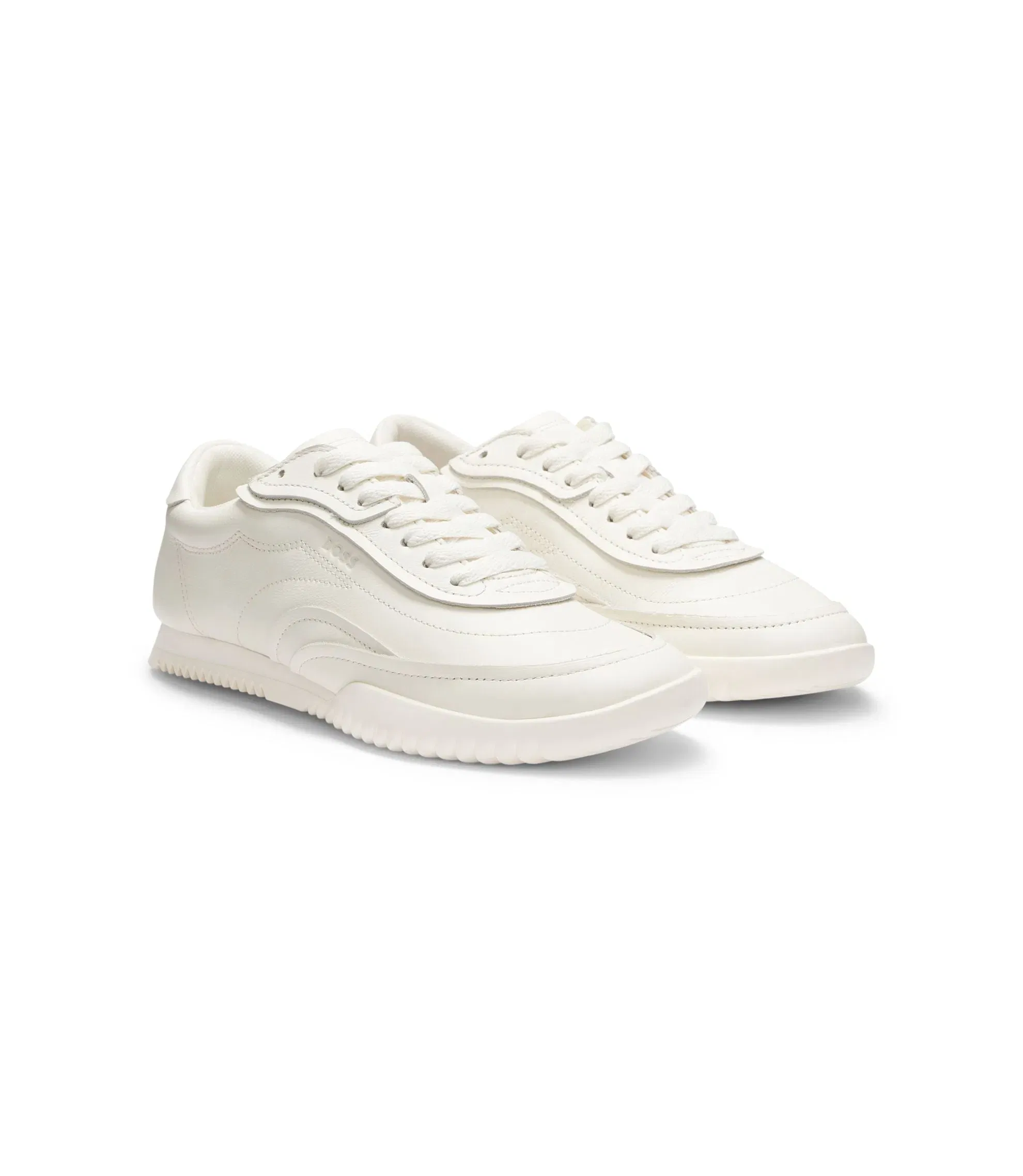 Boss Embossed Logo Trainers In Leather White Womens White