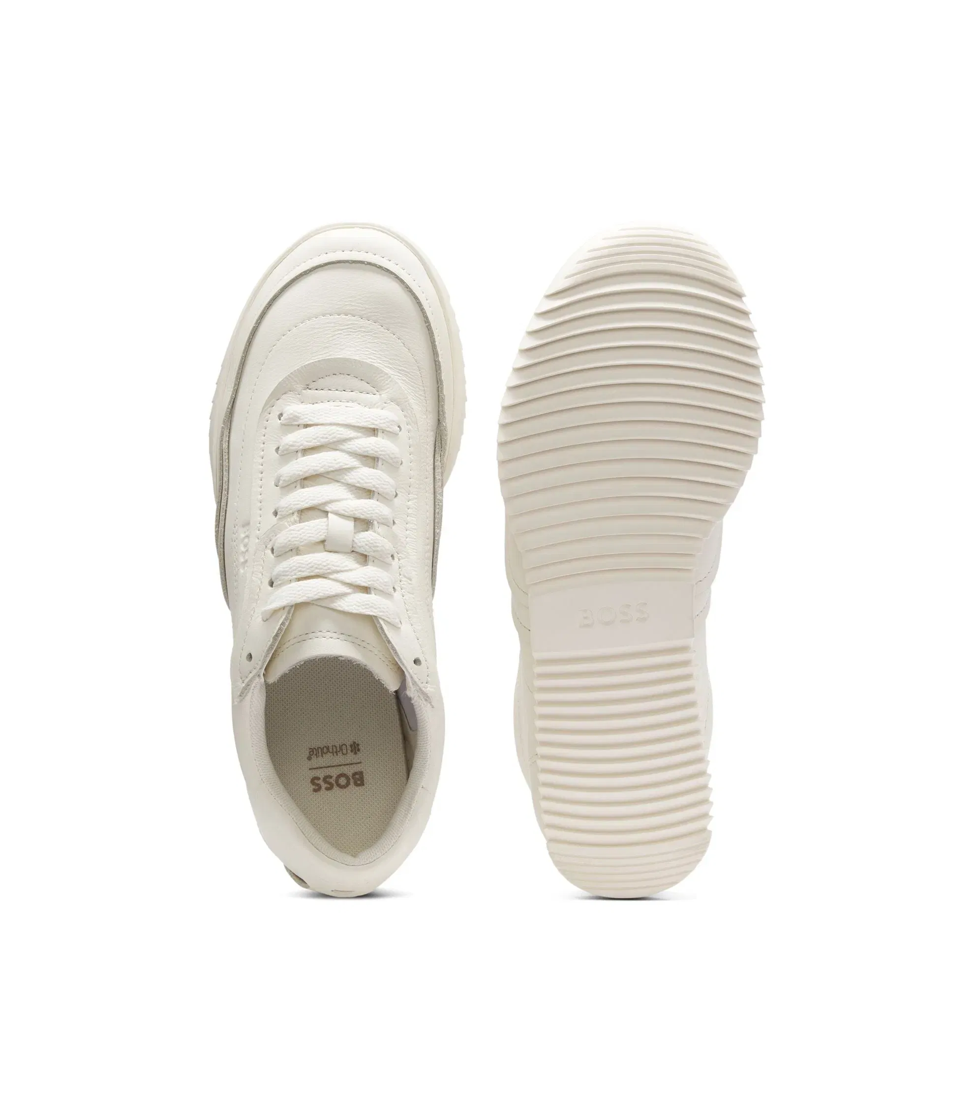Boss Embossed Logo Trainers In Leather White Womens White