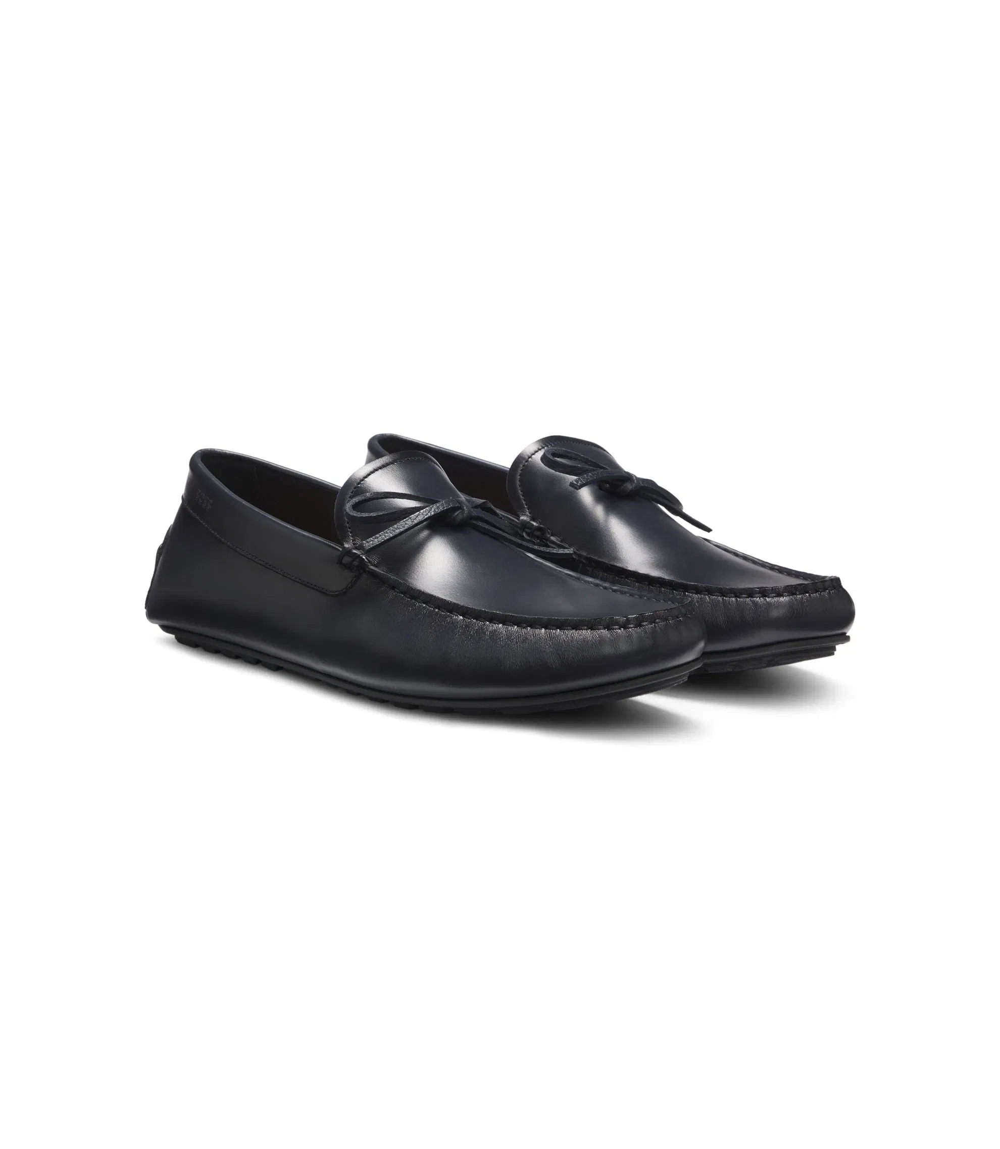 Boss Bow Trim Driver Moccasins In Leather Dark Blue Dark Blue
