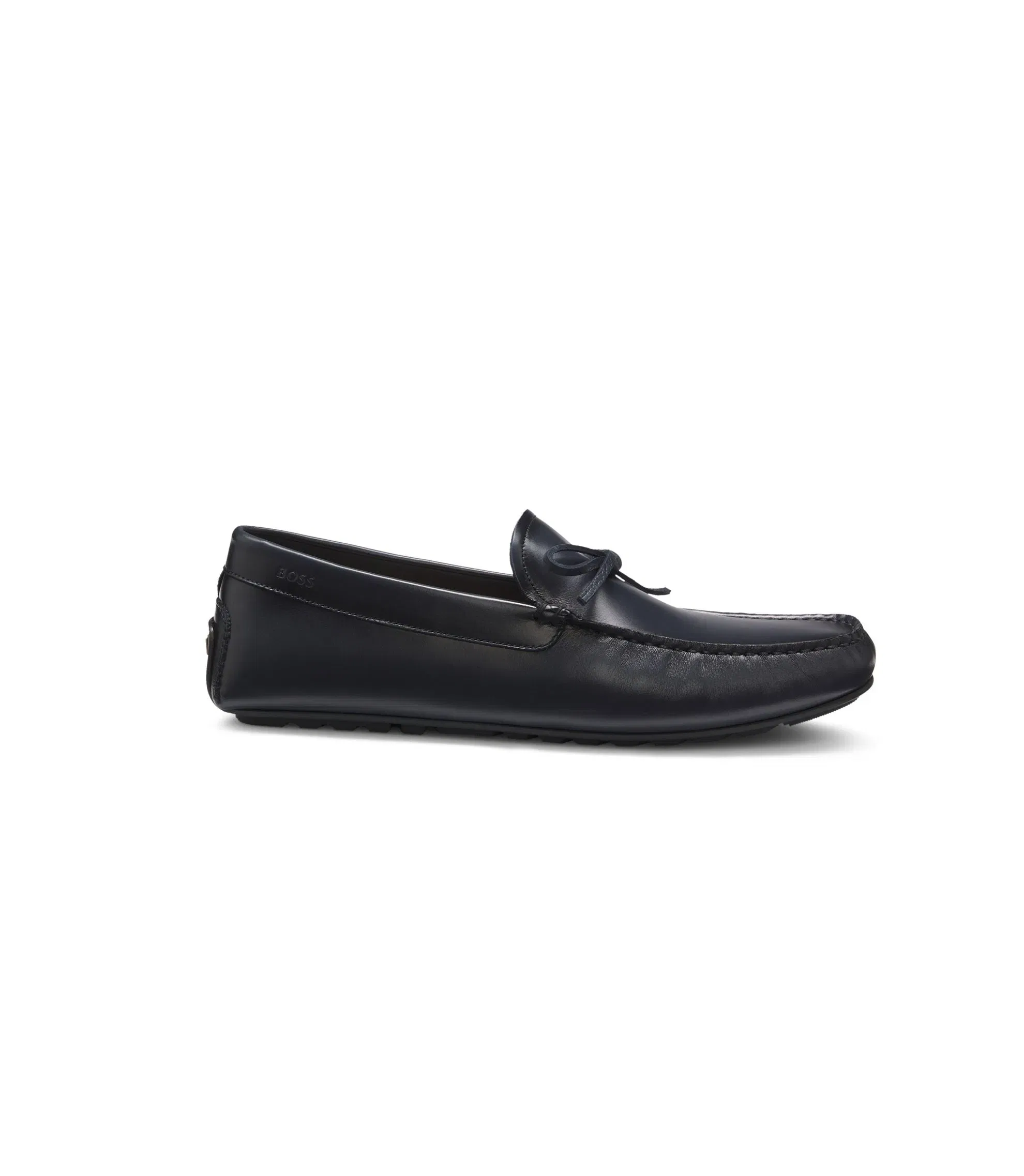 Boss Bow Trim Driver Moccasins In Leather Dark Blue Dark Blue