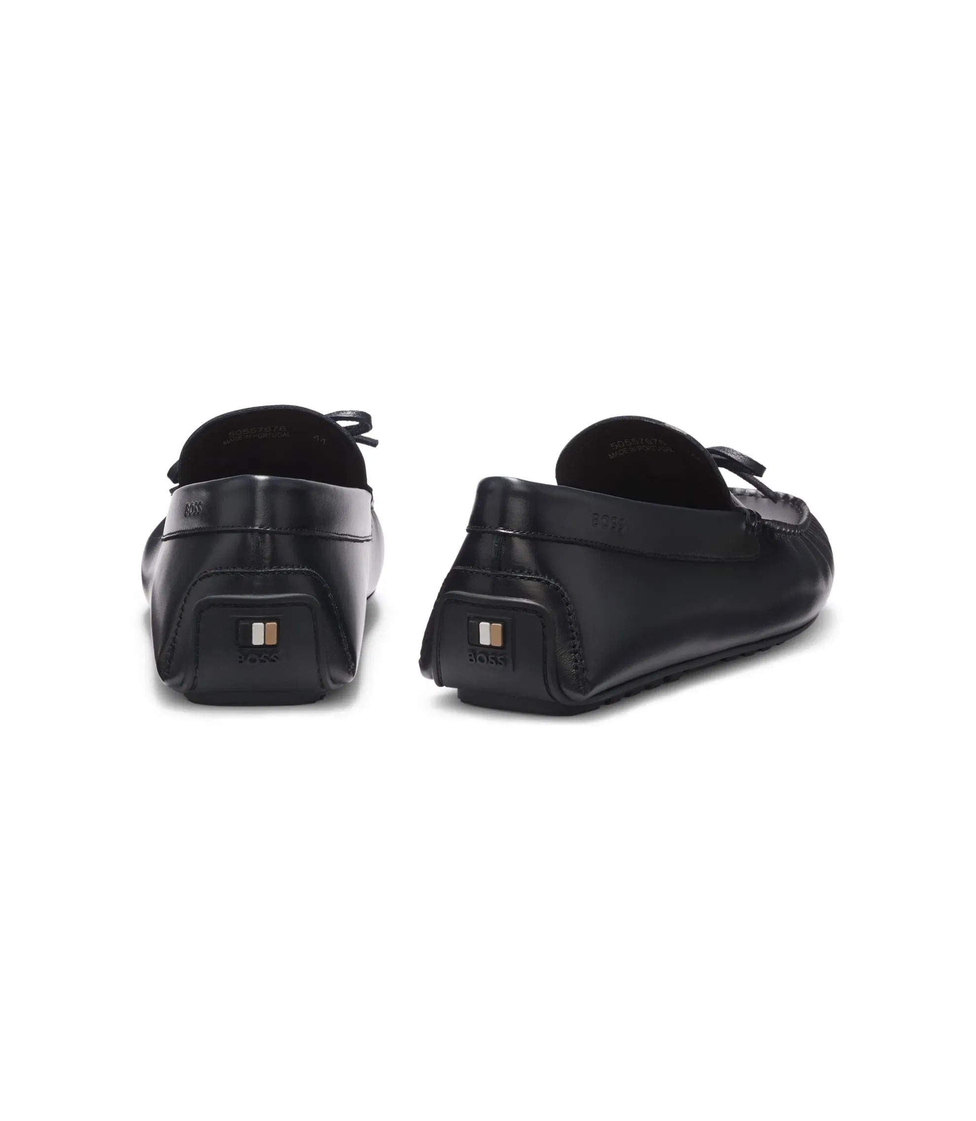 Boss Bow Trim Driver Moccasins In Leather Dark Blue Dark Blue