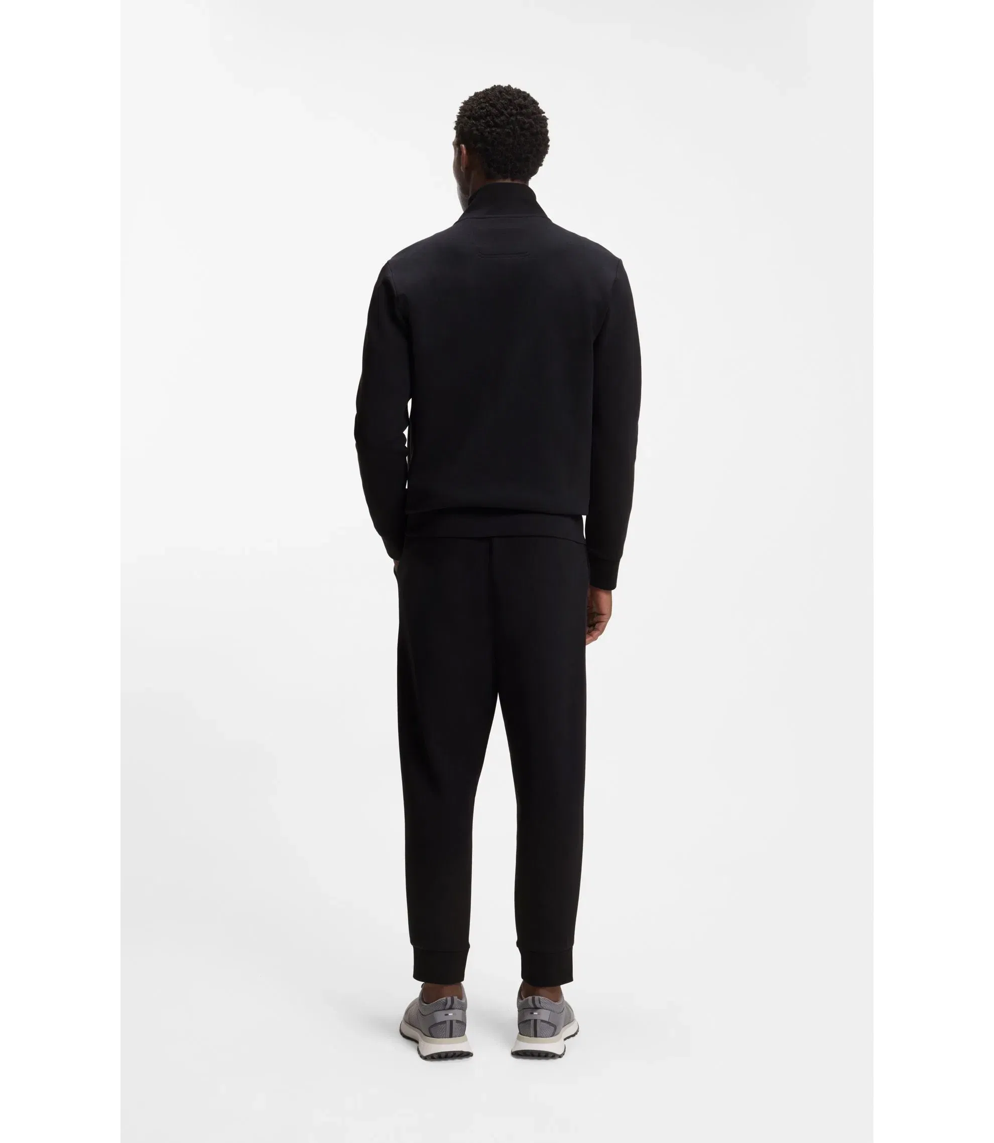 Boss Zip Up Sweatshirt In Stretch Cotton With Logo Print Dark Blue
