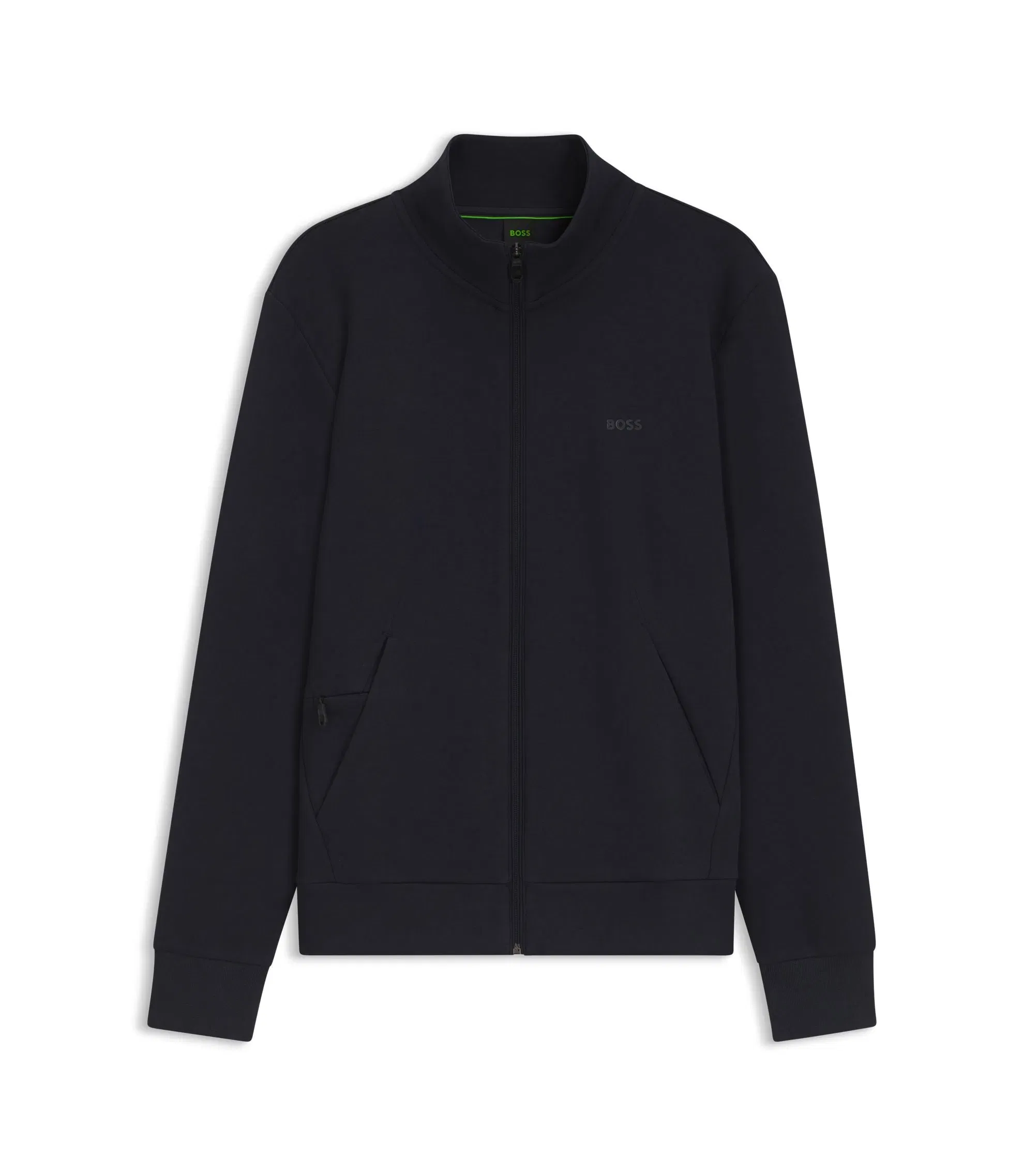 Boss Zip Up Sweatshirt In Stretch Cotton With Logo Print Dark Blue