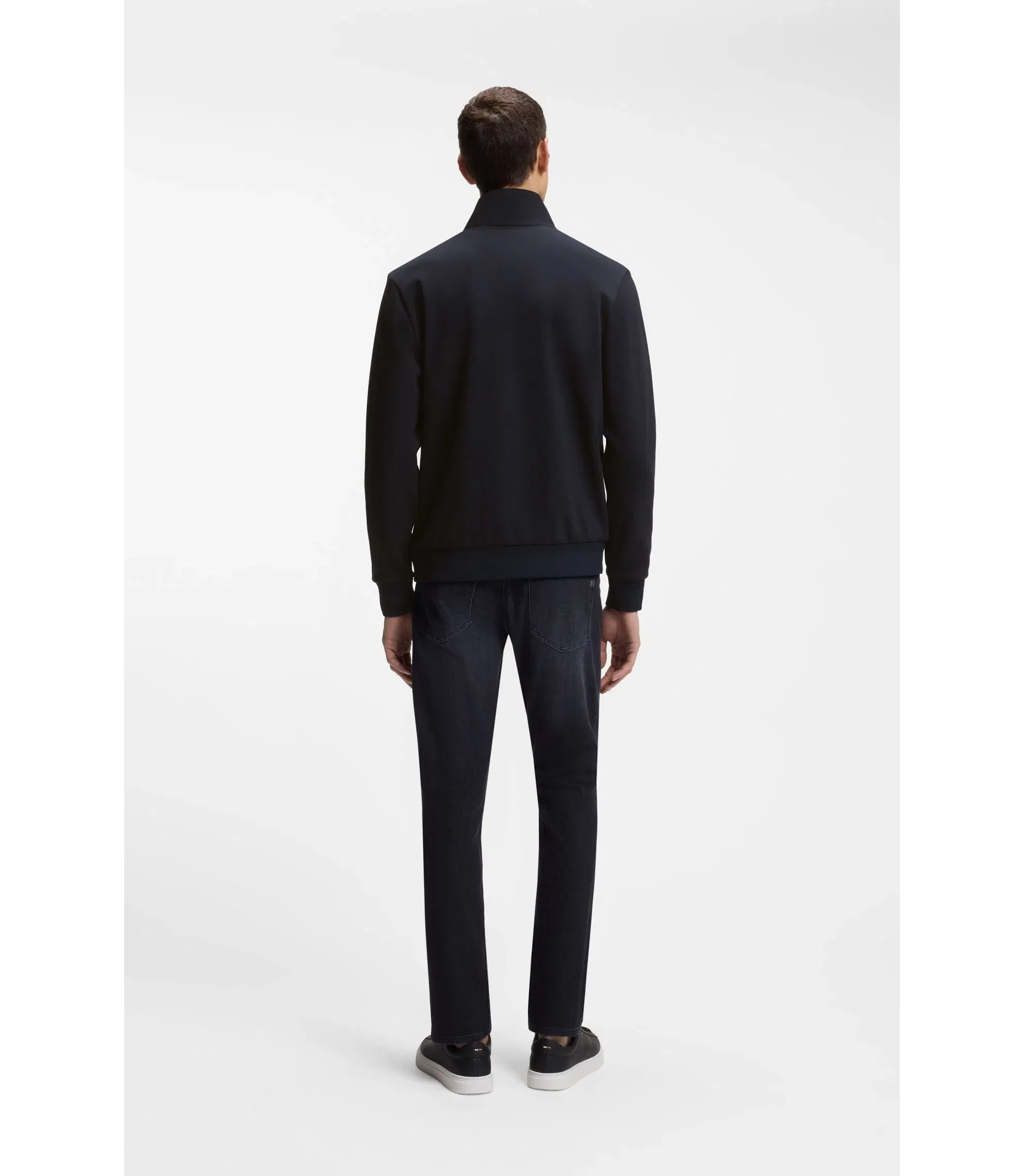 Boss Zip Up Sweatshirt In Mercerized Stretch Cotton Piqu Dark Blue