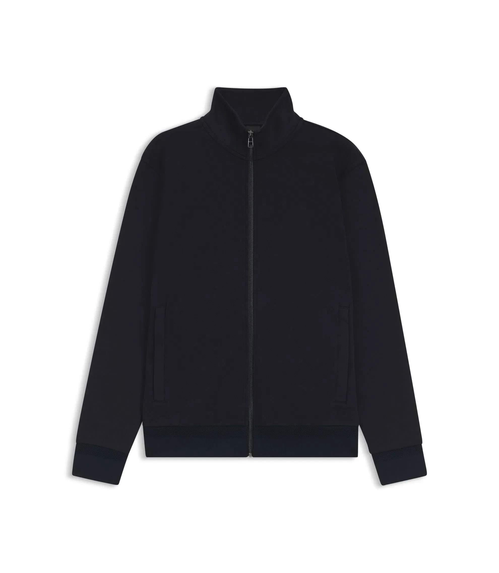Boss Zip Up Sweatshirt In Mercerized Stretch Cotton Piqu Dark Blue