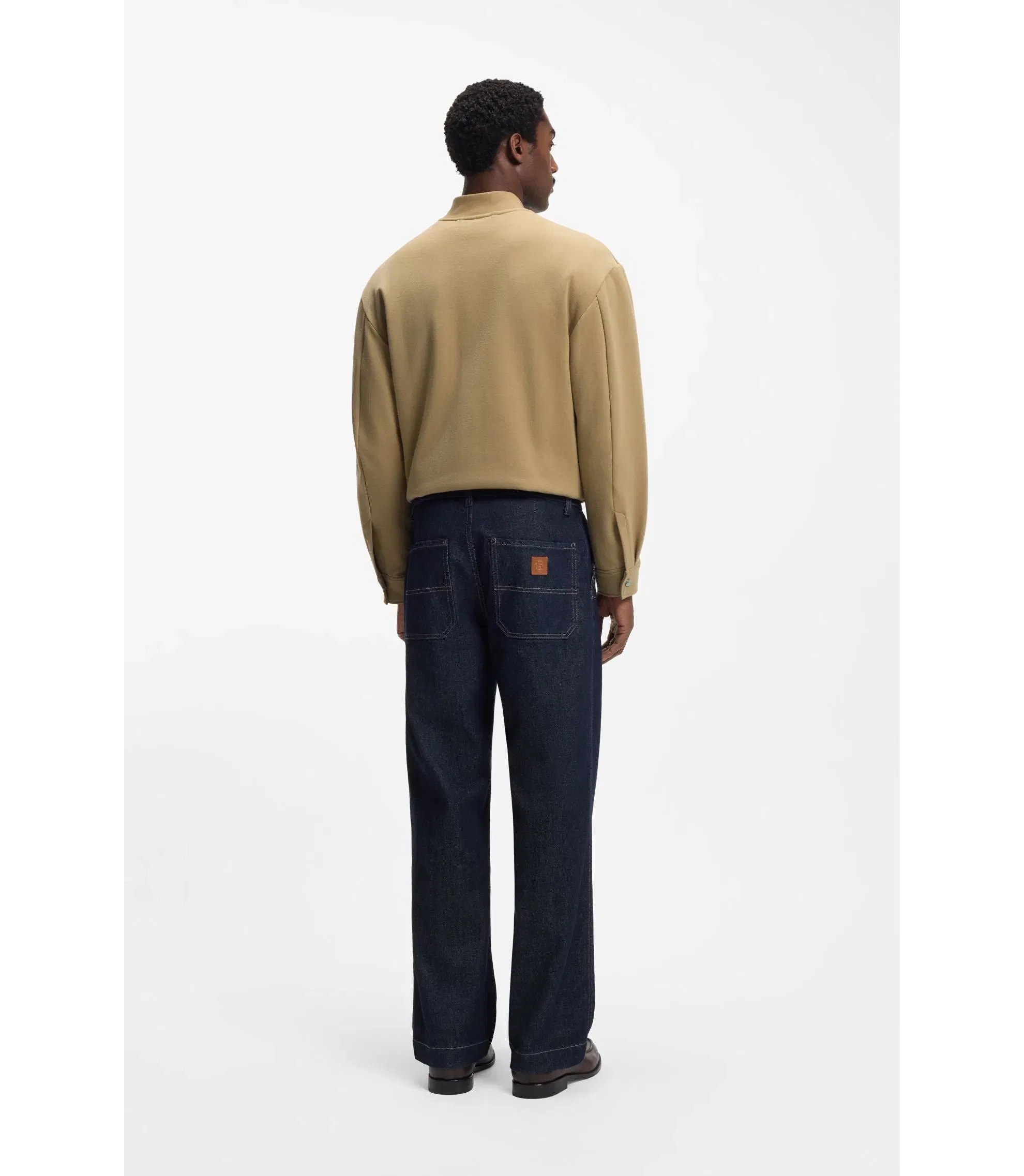 Boss Zip Up Sweatshirt In A Peached Cotton Blend Khaki